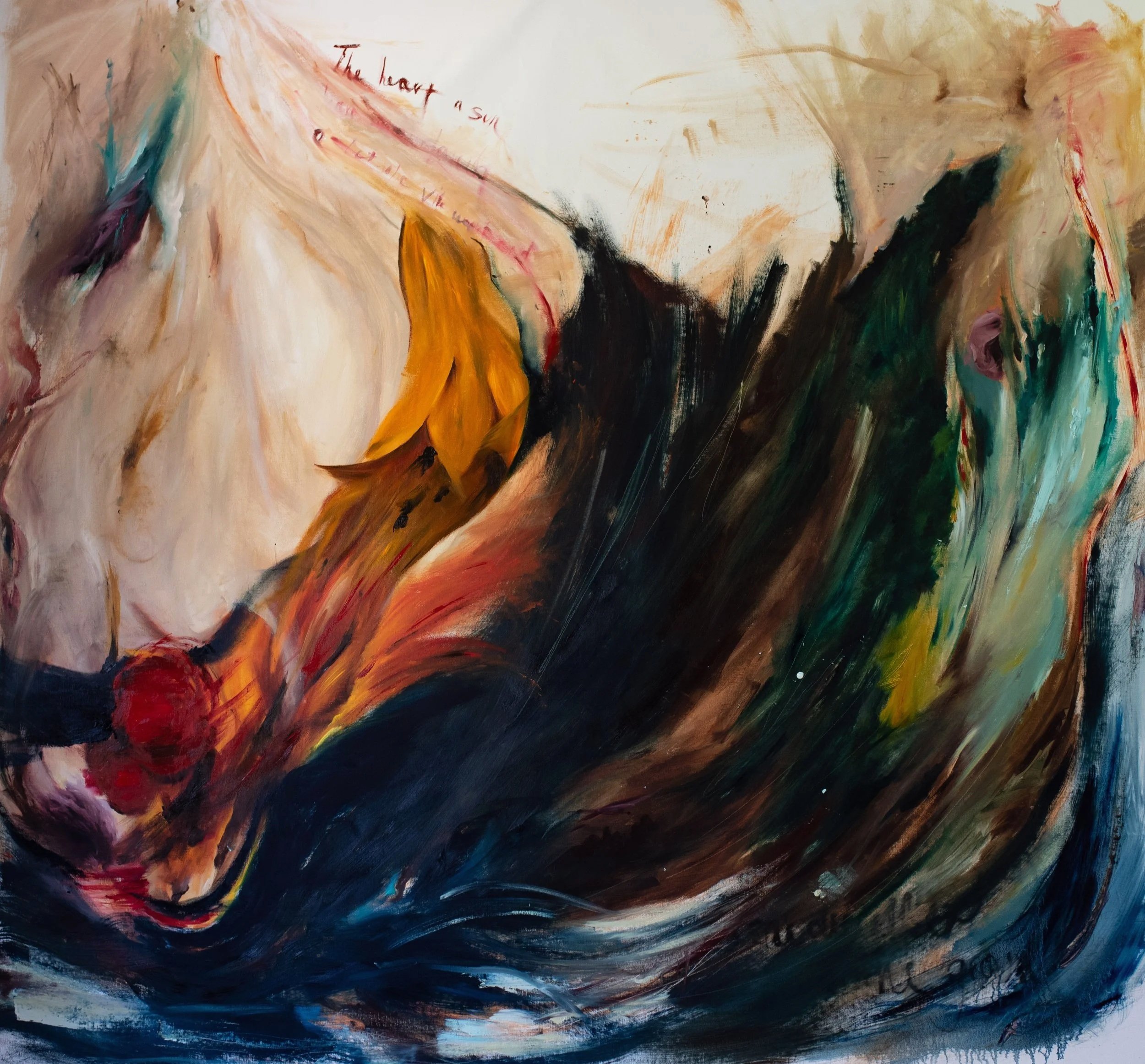 She Dwells in the Ground (To Redon), 73" x 76", Oil and oil stick on Linen, 2026. 