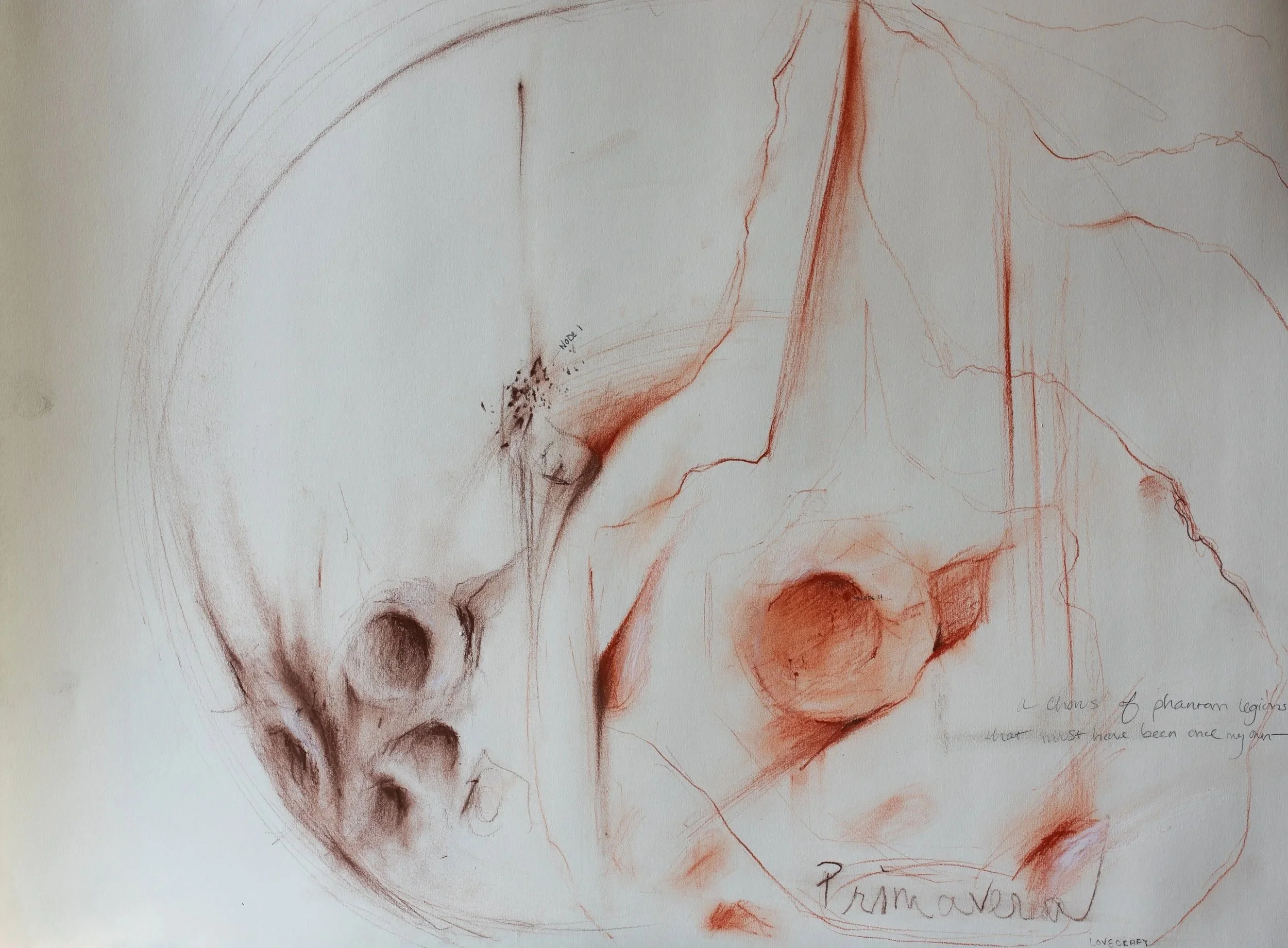 "Primavera", 18" x 24", Sepia, Sanguine, and Mudle Crayon on Paper. 2026