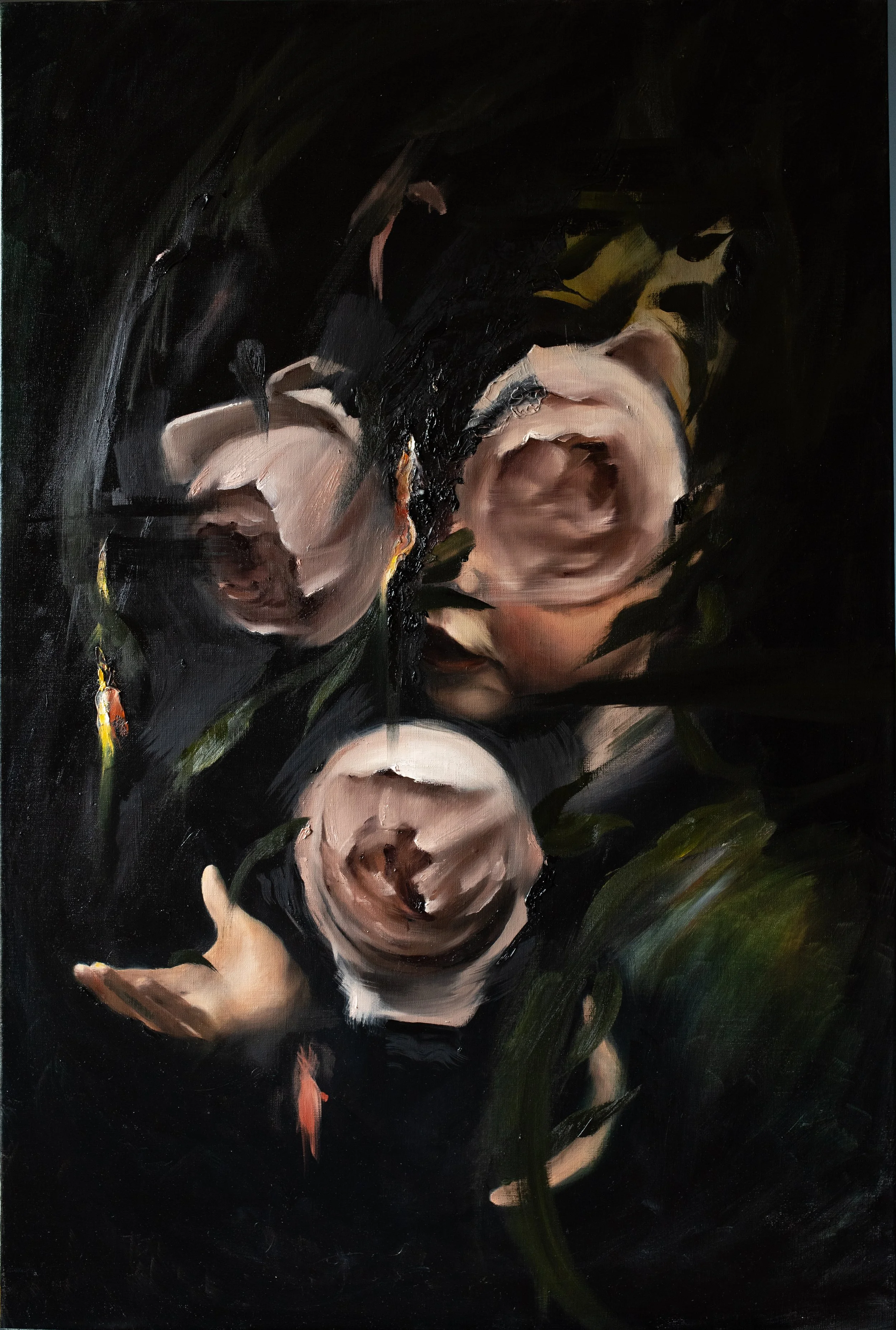 Time (with Roses), 24" x 36" Oil and Geode on Linen. 2026