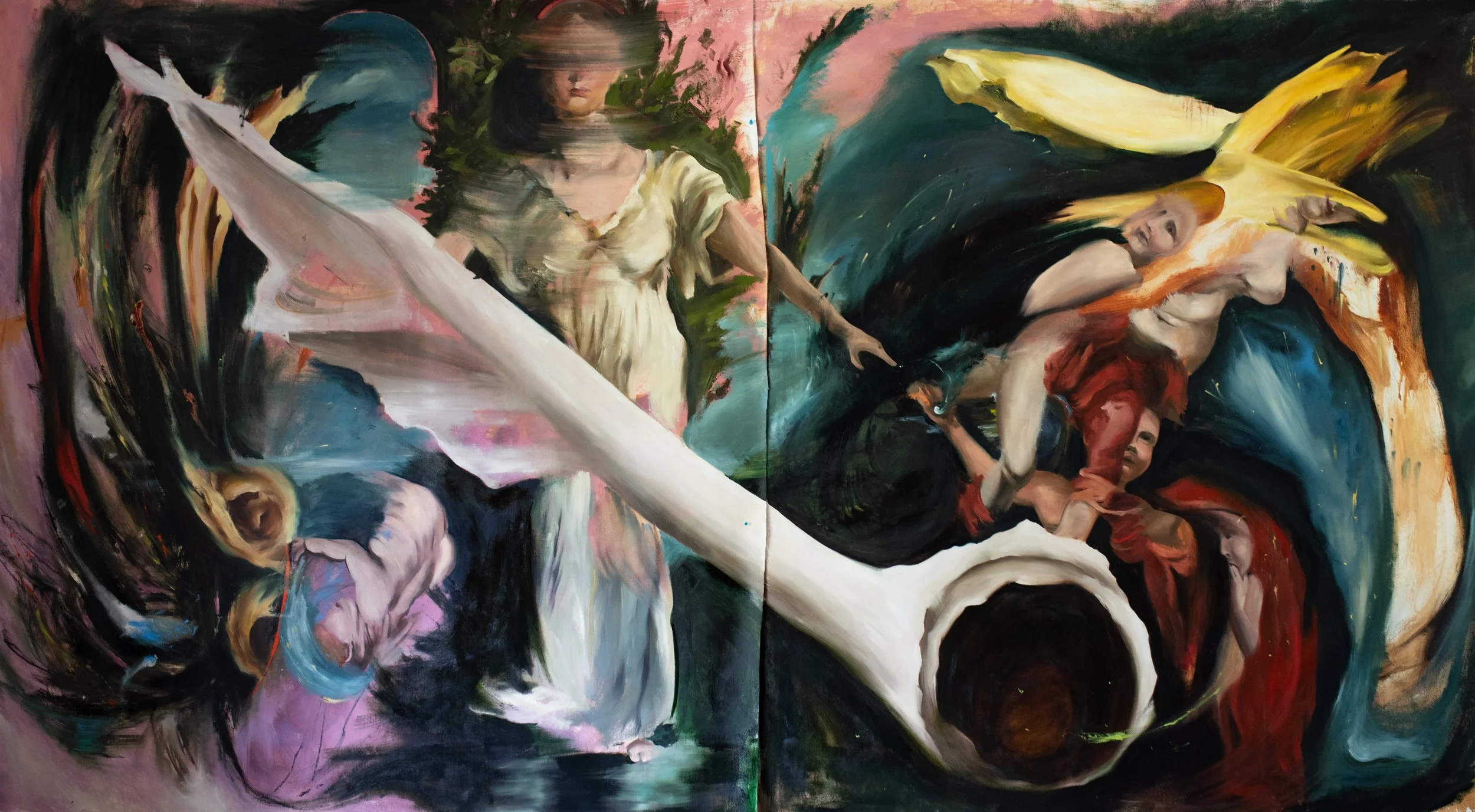 Origin of the Milky Way (Carus), 83" x 144" (dyptich), Oil and Oil Stick on Linen