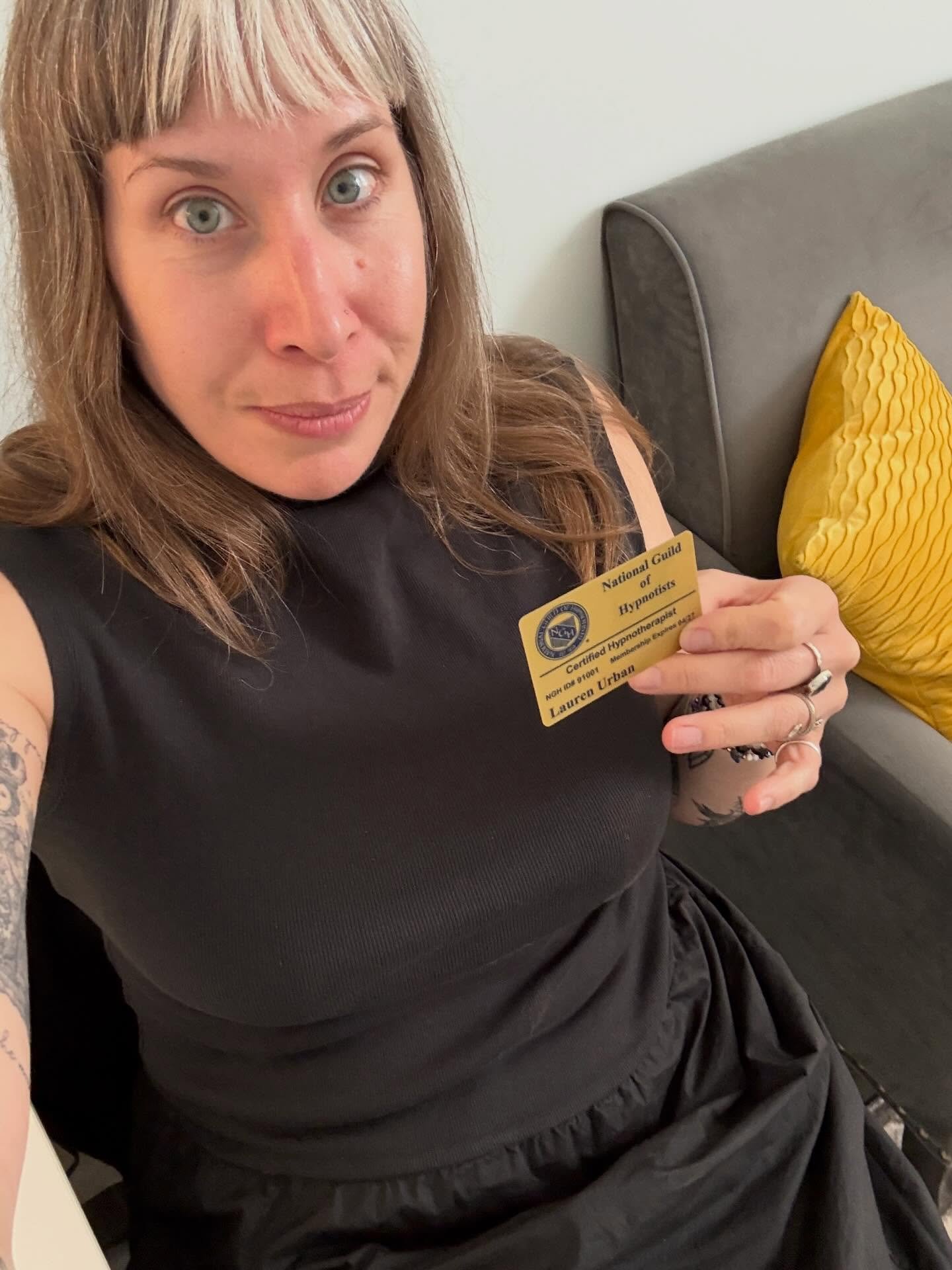 I&rsquo;m a card-carrying hypnotherapist! Now booking appointments for supplemental hypnotherapy sessions for chronic pain, help with changing your relationship to alcohol/substances/food/nicotine, self-esteem and social anxiety and lots more.