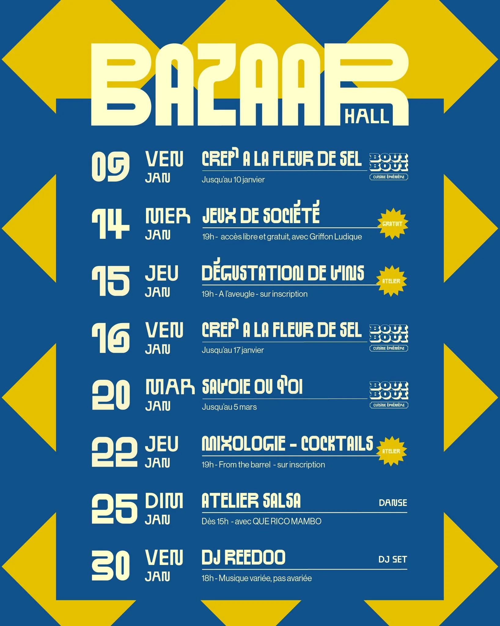 𝐃𝐞𝐦𝐚𝐢𝐧, 𝐧𝐨𝐮𝐬 𝐬𝐨𝐦𝐦𝐞𝐬 𝐝𝐞 𝐫𝐞𝐭𝐨𝐮𝐫 !
Nous sommes pr&ecirc;ts &agrave; vous r&eacute;galer encore et toujours pour cette nouvelle ann&eacute;e 2026 avec quelques nouveaut&eacute;s - horaires, menu, vente &agrave; emporter !
Voici vo