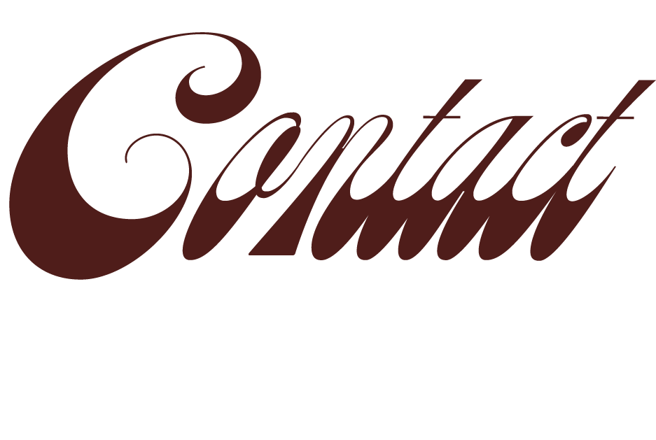 Le mot 'Contact' écrit en lettres cursives de couleur marron foncé.