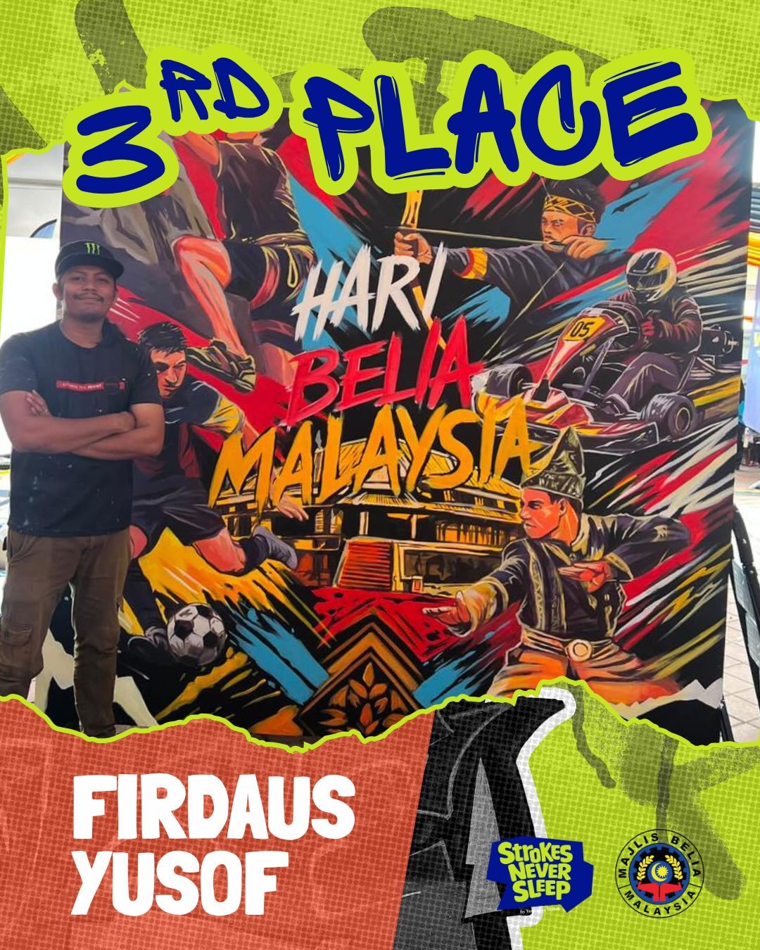 MINI WALL BATTLE x HARI BELIA NEGARA 26 | 
Artwork progress &amp; full reveal

🥇3rd Place - @ausfirdausyusof 

CONGRATULATIONS TO ALL WINNERS AND PARTICIPANTS🎉🔥

#miniwallbattle #strokesneversleep #haribelianegara #majlisbeliamalaysia #streetartma