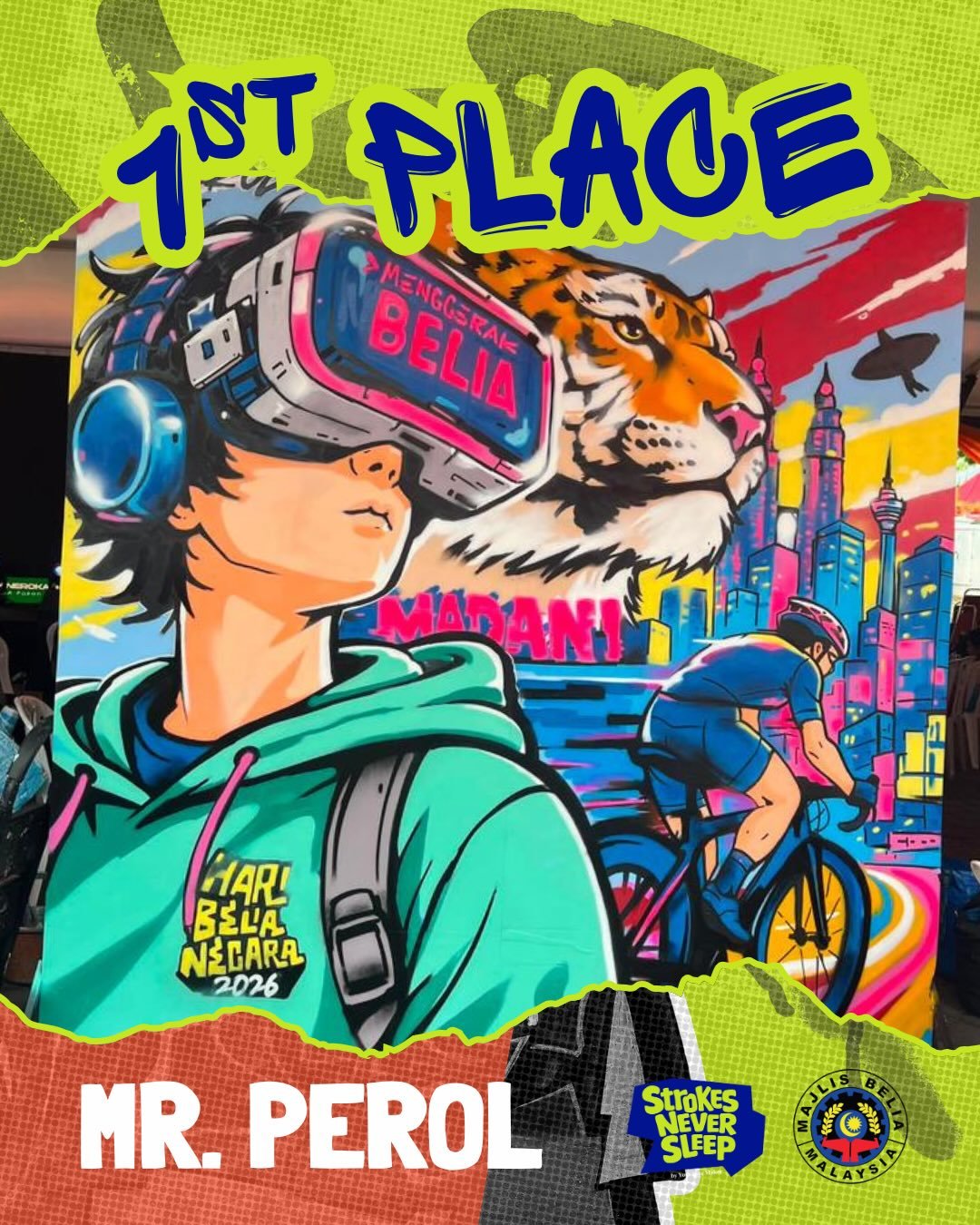MINI WALL BATTLE x HARI BELIA NEGARA 26 | 
Artwork progress &amp; full reveal

🥇1st Place - @mr.perol 

CONGRATULATIONS TO ALL WINNERS AND PARTICIPANTS🎉🔥

#miniwallbattle #strokesneversleep #haribelianegara #majlisbeliamalaysia #streetartmalaysia