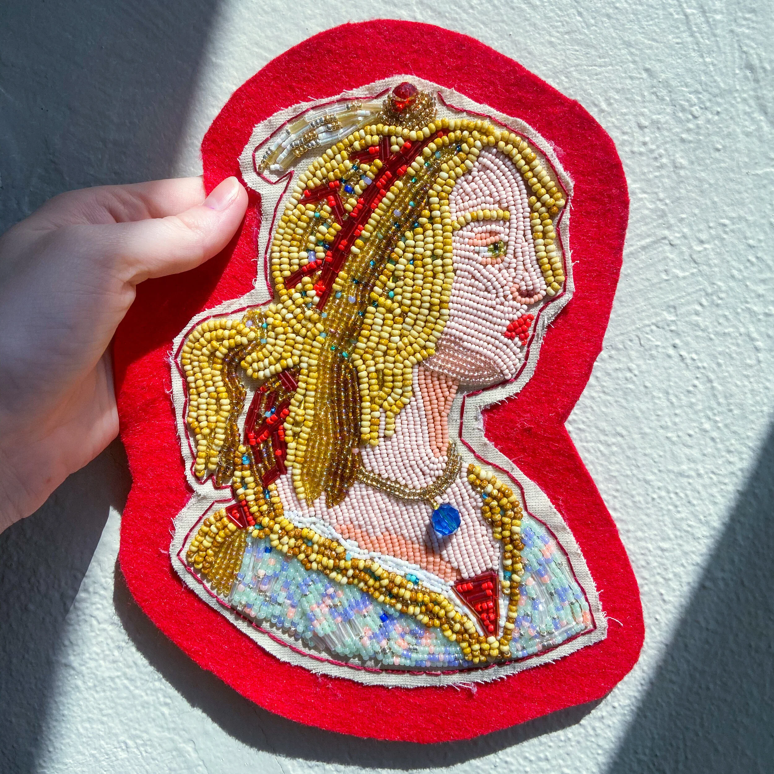 Beaded Embroidery Piece - “Portrait of a Young Woman” by Sando Botticelli
