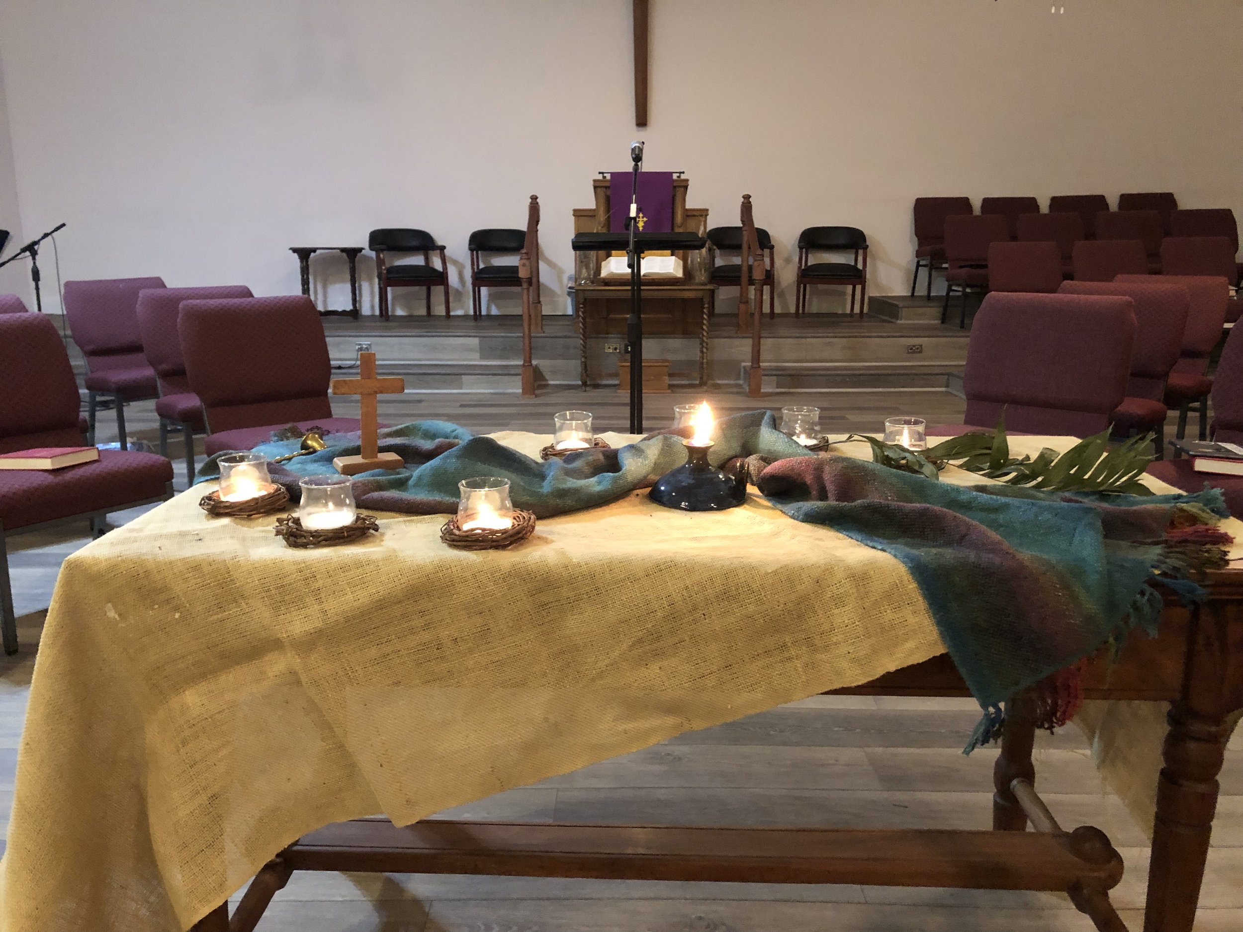 Altar table for Lent - meant to show a wandering path