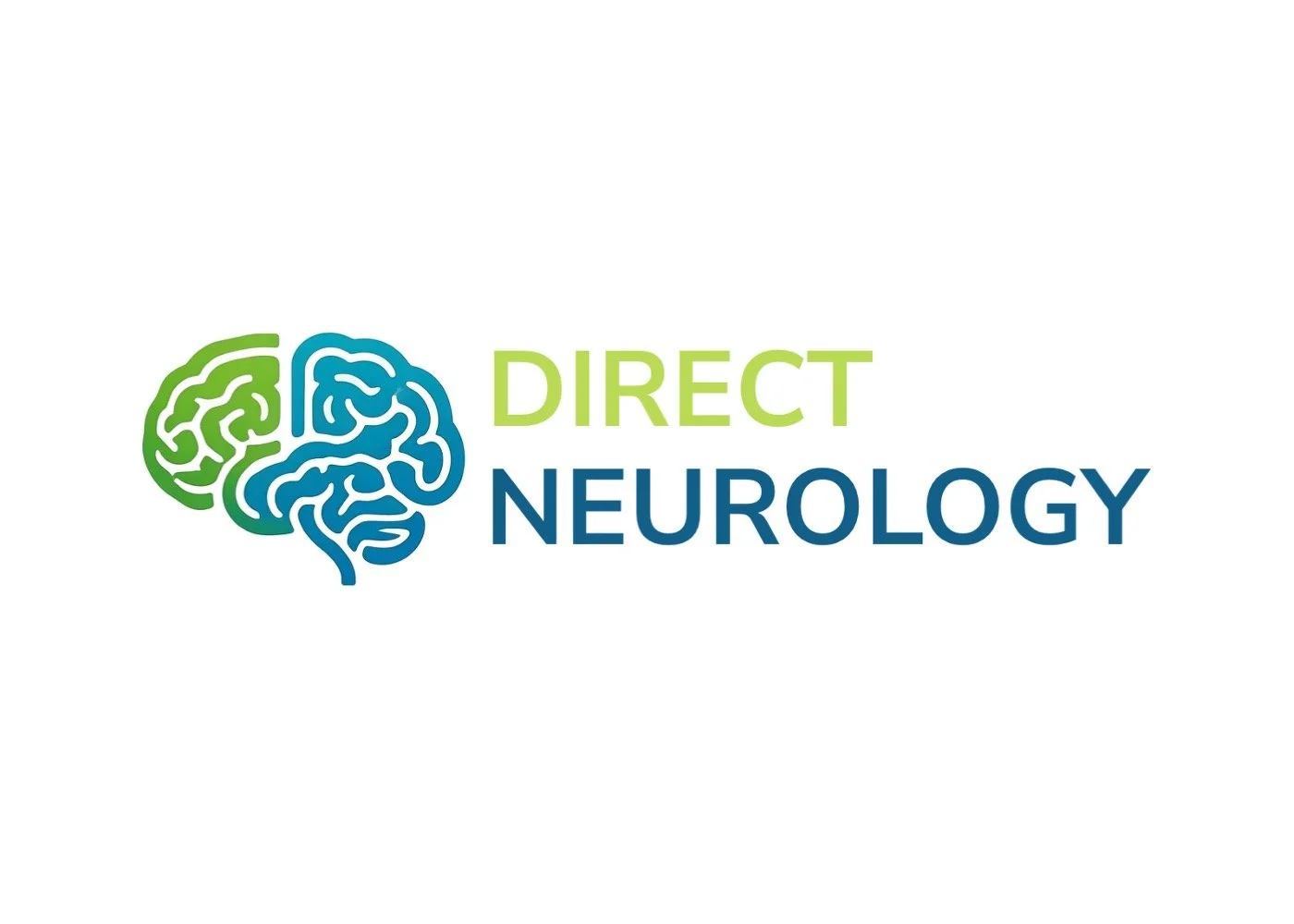 Logo for Direct Neurology featuring a stylized brain in green and blue with the text 'DIRECT NEUROLOGY' in green and blue.