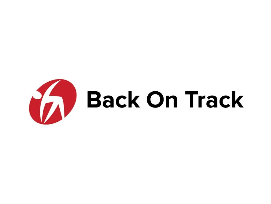 A logo with a red circular graphic and the black text 'Back On Track' on a white background.