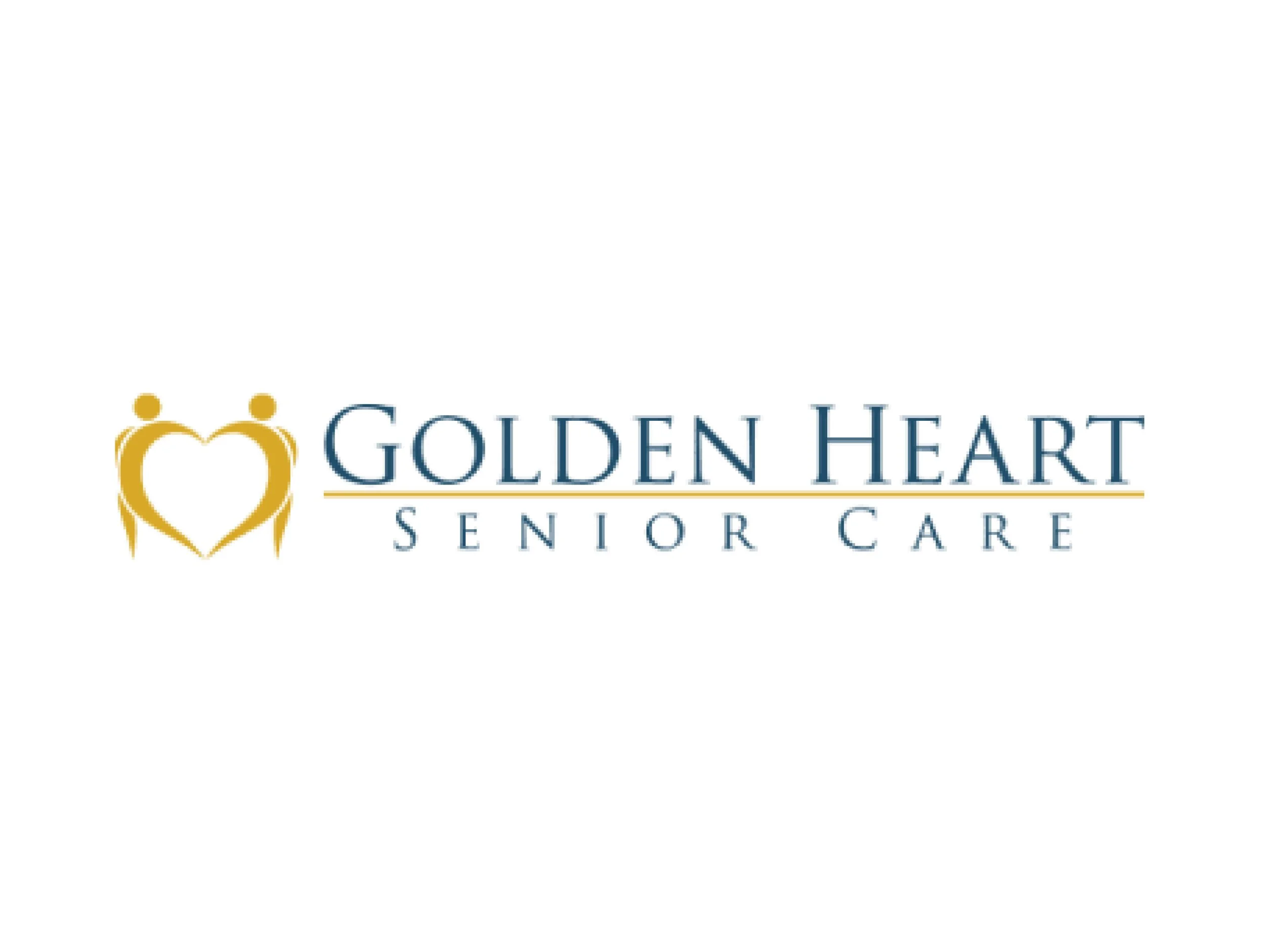 Logo of Golden Heart Senior Care featuring stylized golden heart with two figures on either side, and the company name in blue text.