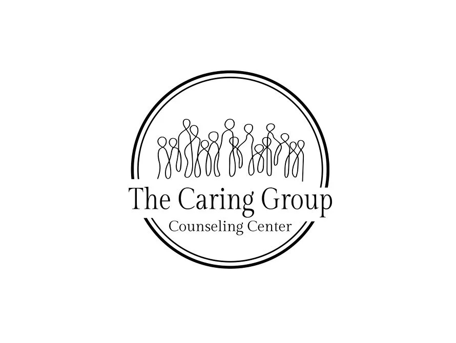 Logo for The Caring Group Counseling Center with a circular design and stylized line drawings of people.