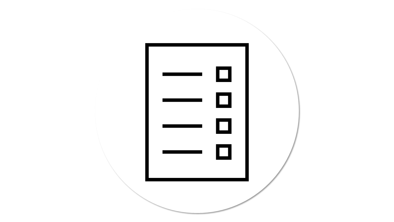A checklist with five items, each having a horizontal line and a checkbox next to it, some checkboxes marked.