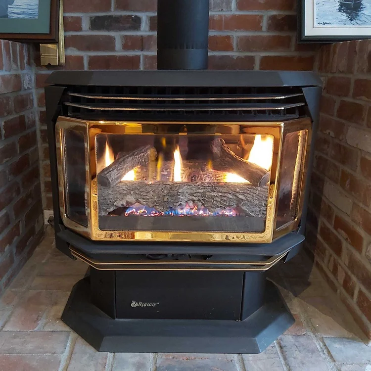 Regency gas stove in a brick alcove, after cleaning