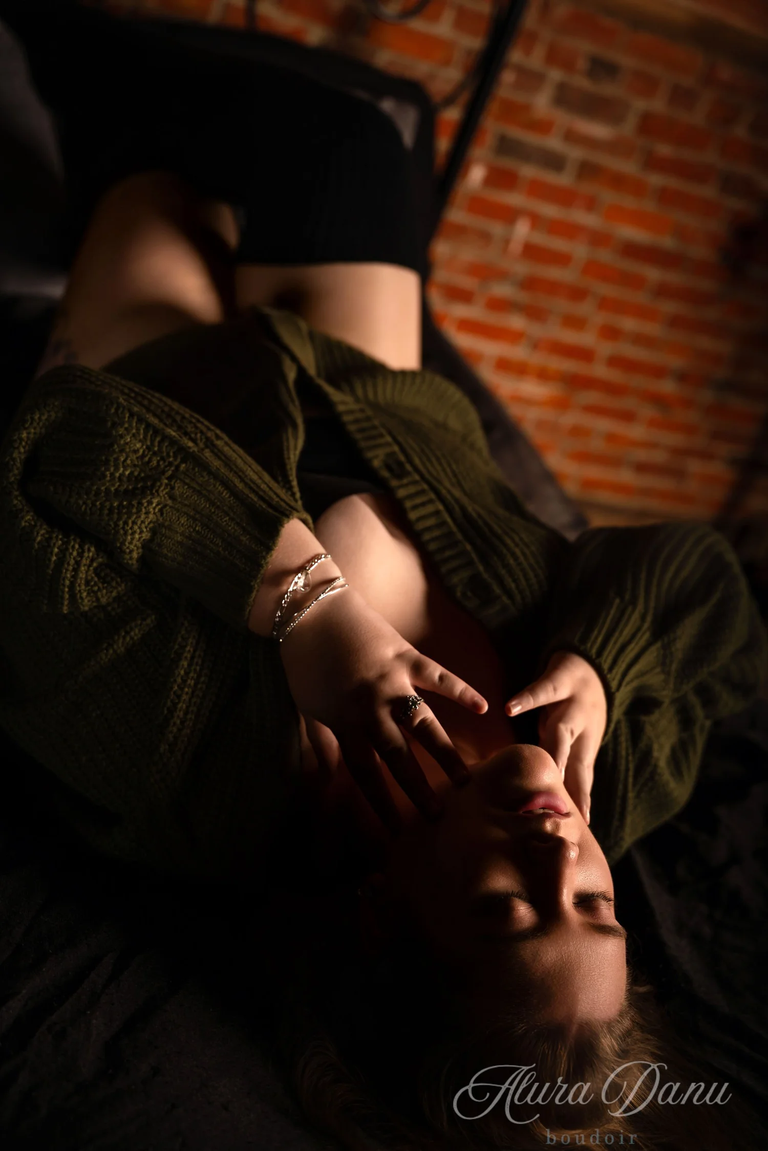 Cozy sweater boudoir photography