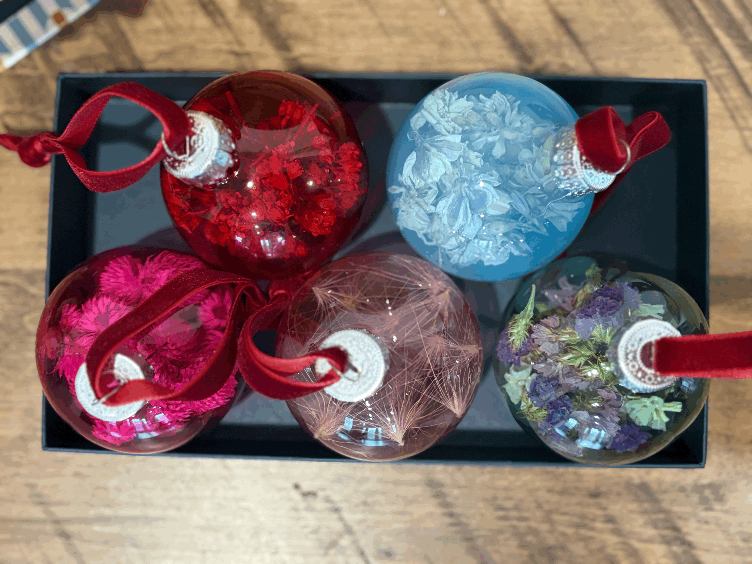 Colourful set of 5 - Nature Inspired Dried Flower Ornaments