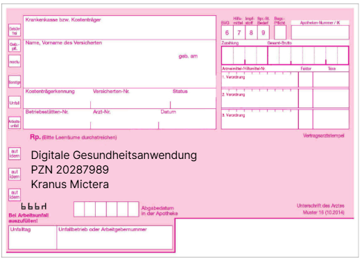 Beispiel: Ausgefülltes Kassenrezept Muster 16 für Kranus Mictera