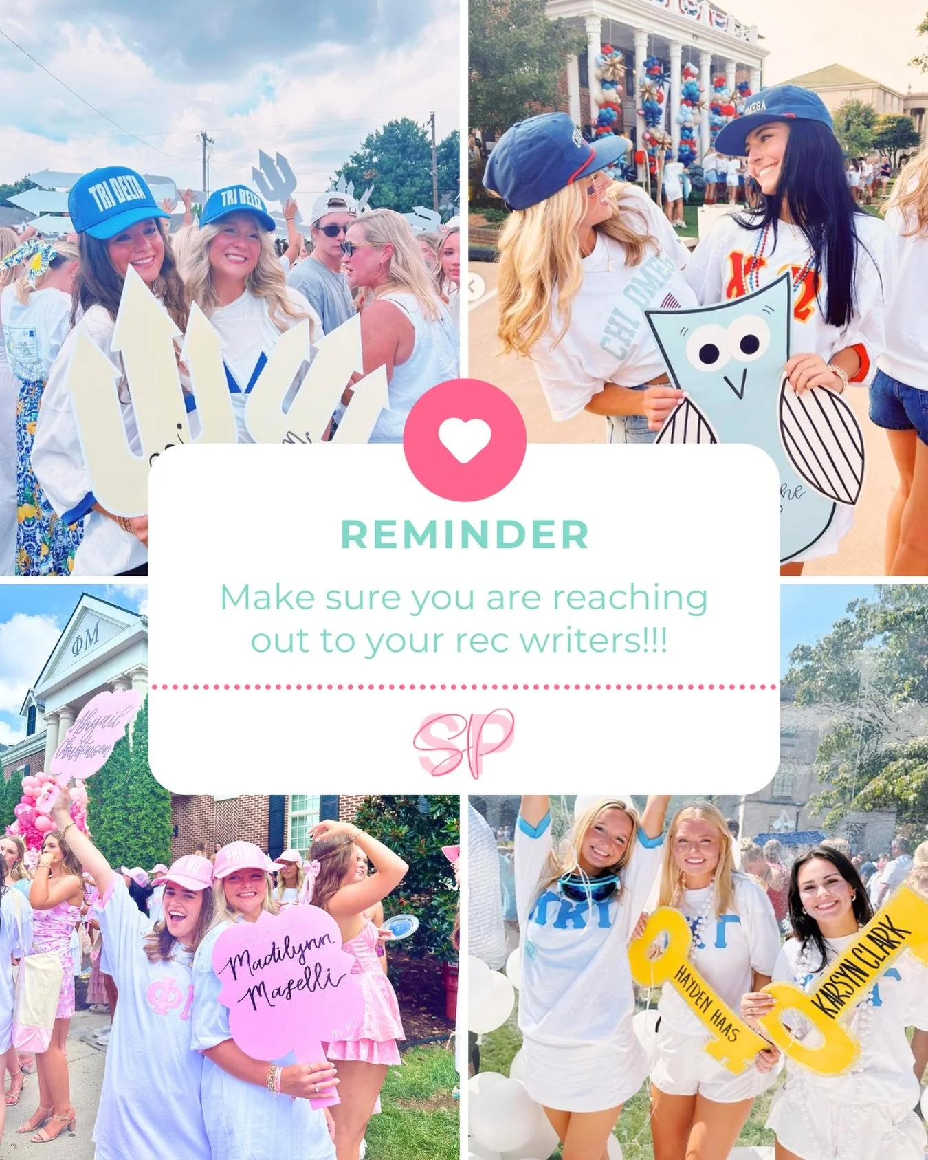 Stuck on who to ask for a rush recommendation? Family friends, older sorority alum you know from home, teachers, neighbors &mdash; basically anyone who loves you and was in a sorority is a great fit! ✨ 

Pro tip: Don&rsquo;t be afraid to ask. Most al