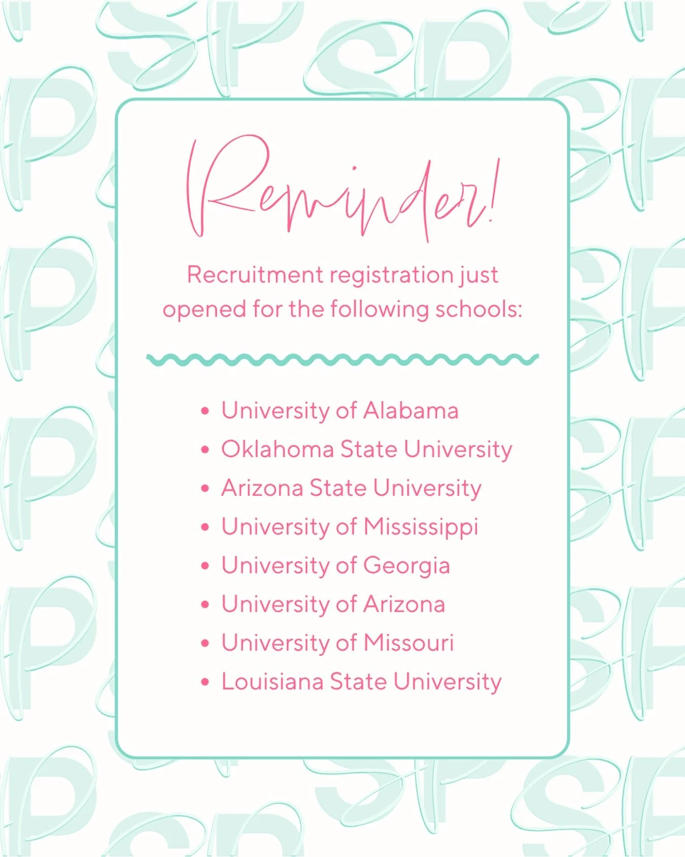 Reminder: Recruitment registration is now open for these schools ✨

Don&rsquo;t miss your chance to sign up and start preparing early. Staying on top of deadlines is one of the easiest ways to set yourself up for a smooth recruitment experience. 💕

