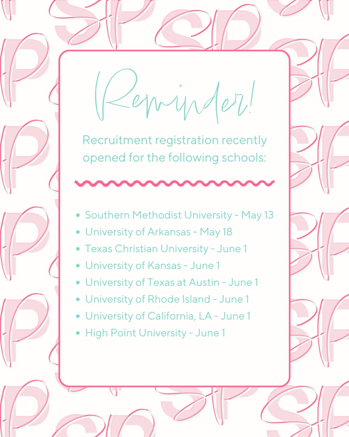 Reminder: Recruitment registration is now open for these schools ✨

Don&rsquo;t miss your chance to sign up and start preparing early. Staying on top of deadlines is one of the easiest ways to set yourself up for a smooth recruitment experience. 💕

