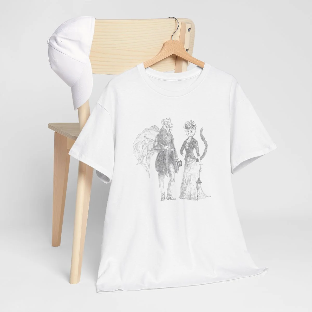 Vintage Sketch Cat n Rooster Logo Tee