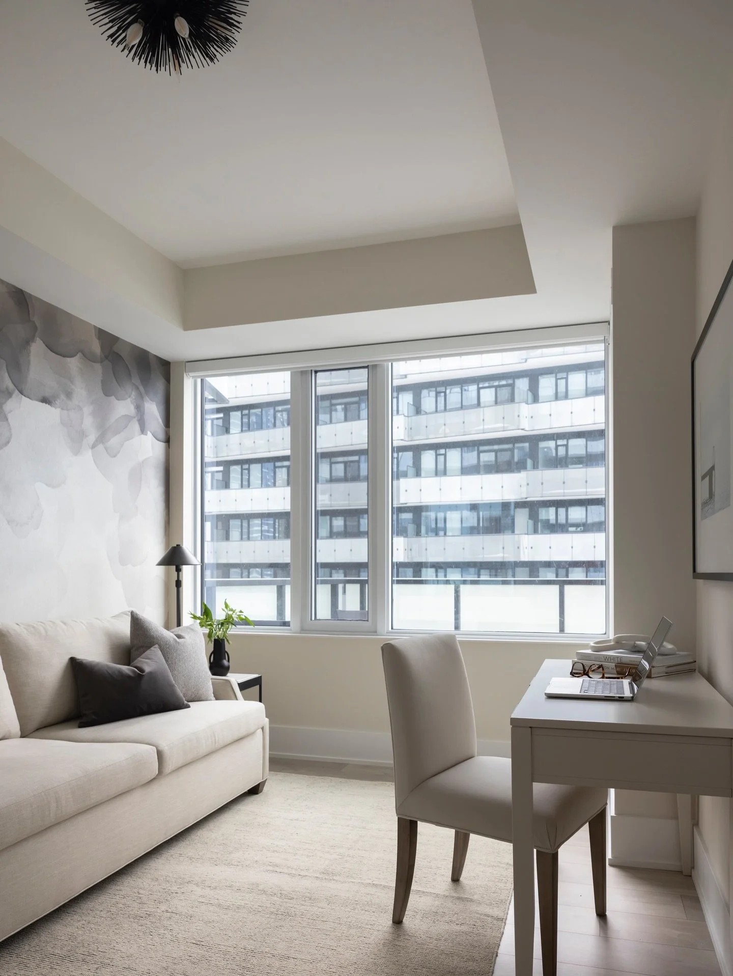 Smart design for modern condo living&mdash;office by day, guest retreat by night! Custom pull out sofa for guests and a space for the work from home days, we packed a lot of function and style into this compact room! 

📸 @kerri.torrey | Design @kari