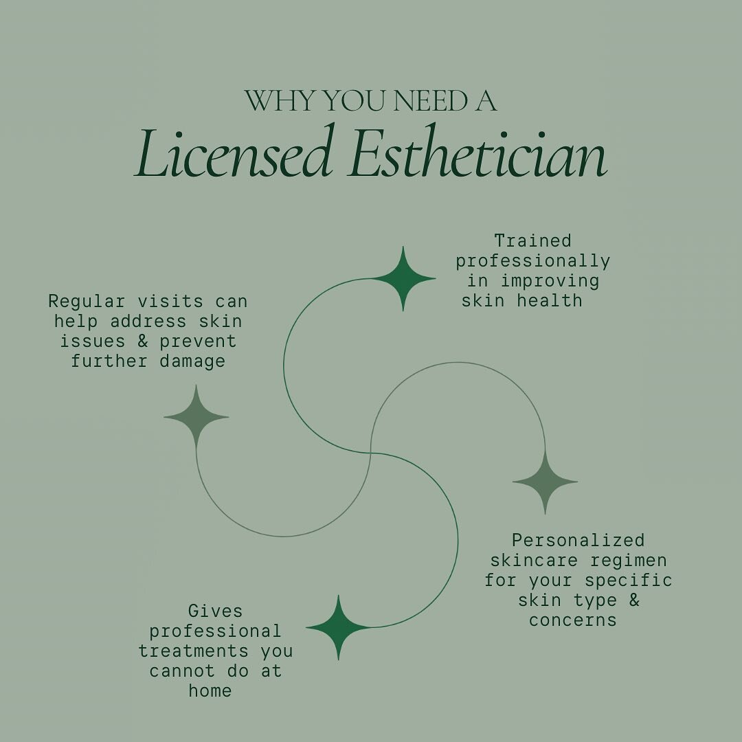 Bestie, you need an esthi!

Why should you come see an @elma.esthetics esthetician?

🌿 We have been through extensive training and licensing to help in the treatment of skin concerns and conditions while improving your overall skin health

🌿 We cus
