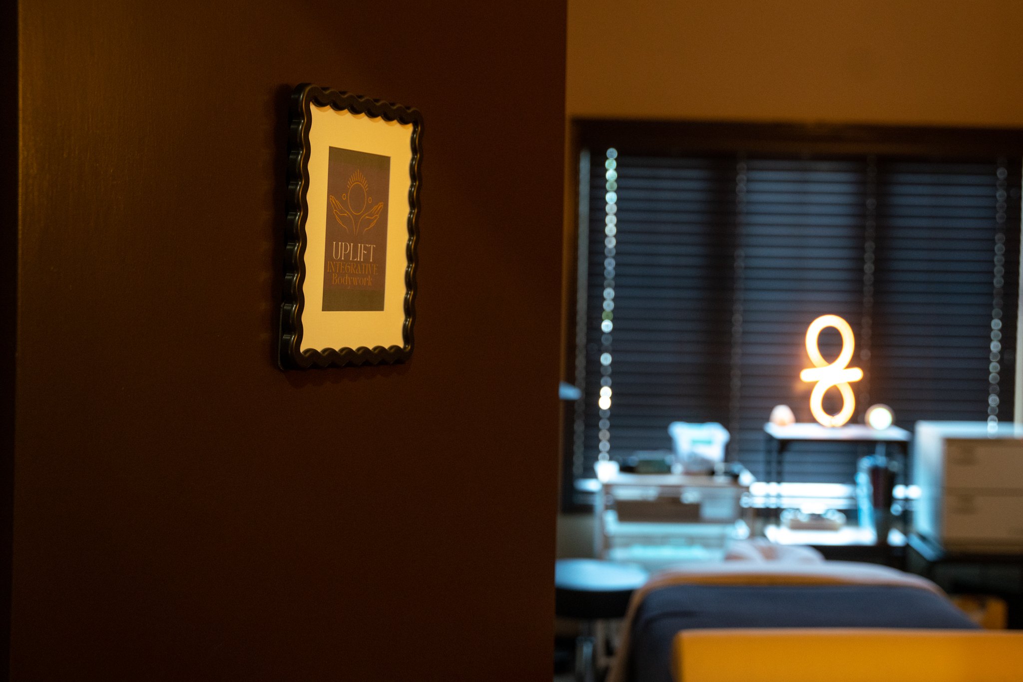 Treatment room at Uplift Integrative Bodywork in Aurora, IL, offering massage therapy, craniosacral therapy, and Frequency Specific Microcurrent (FSM).