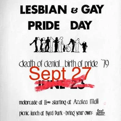 🏳️&zwj;🌈🏺2-Gay in History🏺🏳️&zwj;🌈

Richmond&rsquo;s first official Pride event &mdash; the earliest in the South besides Atlanta &mdash; took place in June 23rd 1979(I edited the post original poster), the tenth anniversary of Stonewall. A car