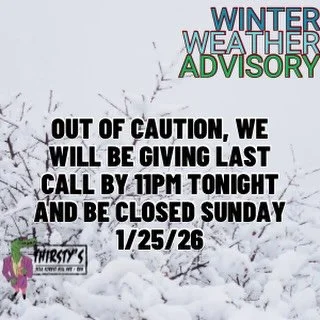 Hey folks!  Given the impending weather, we will be closed this Sunday 1/25/26. Be safe and stay warm!