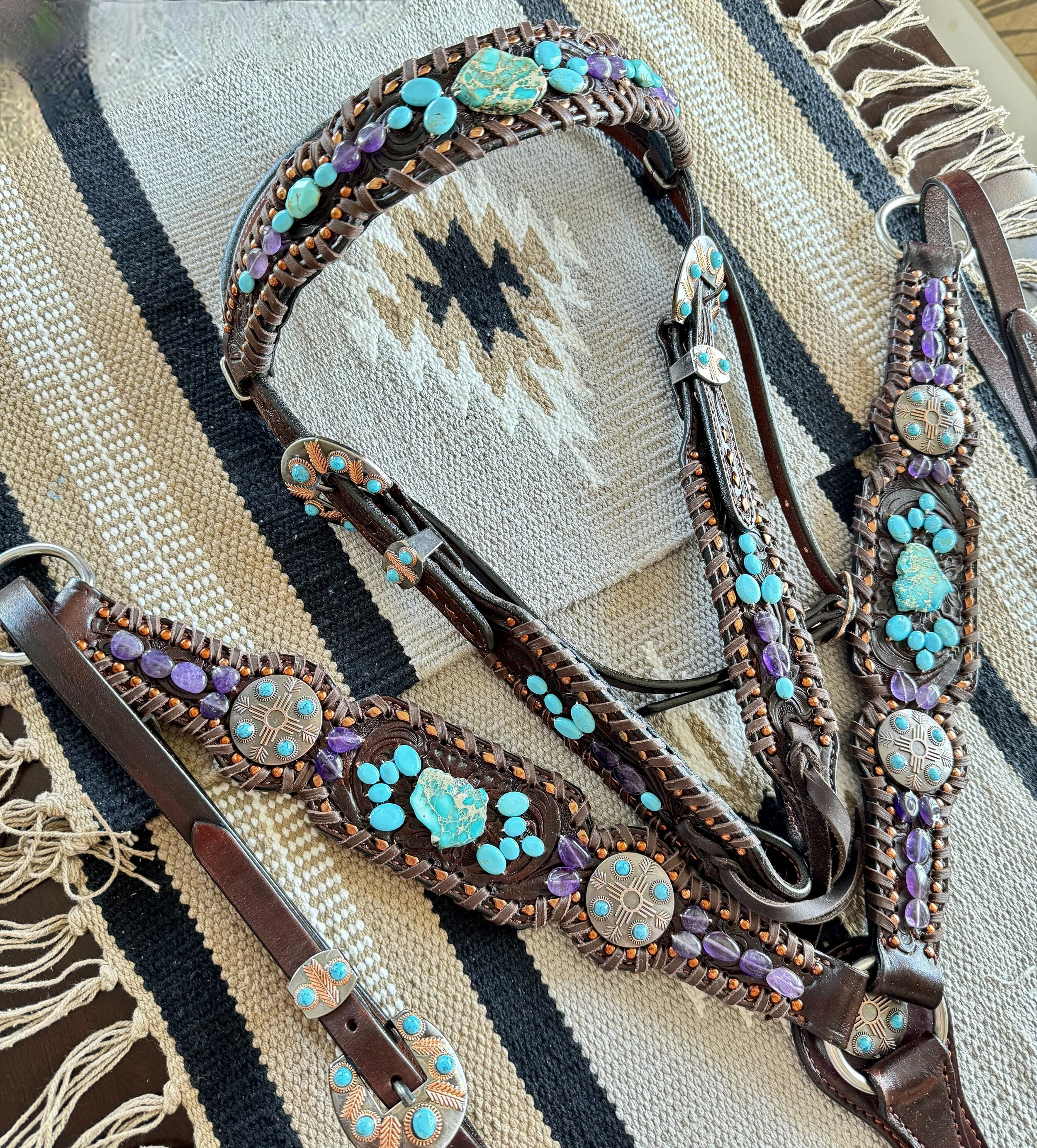 "Yuma" Genuine Turquoise Amethyst & Jasper Concho Tack Set October Pre-sale
