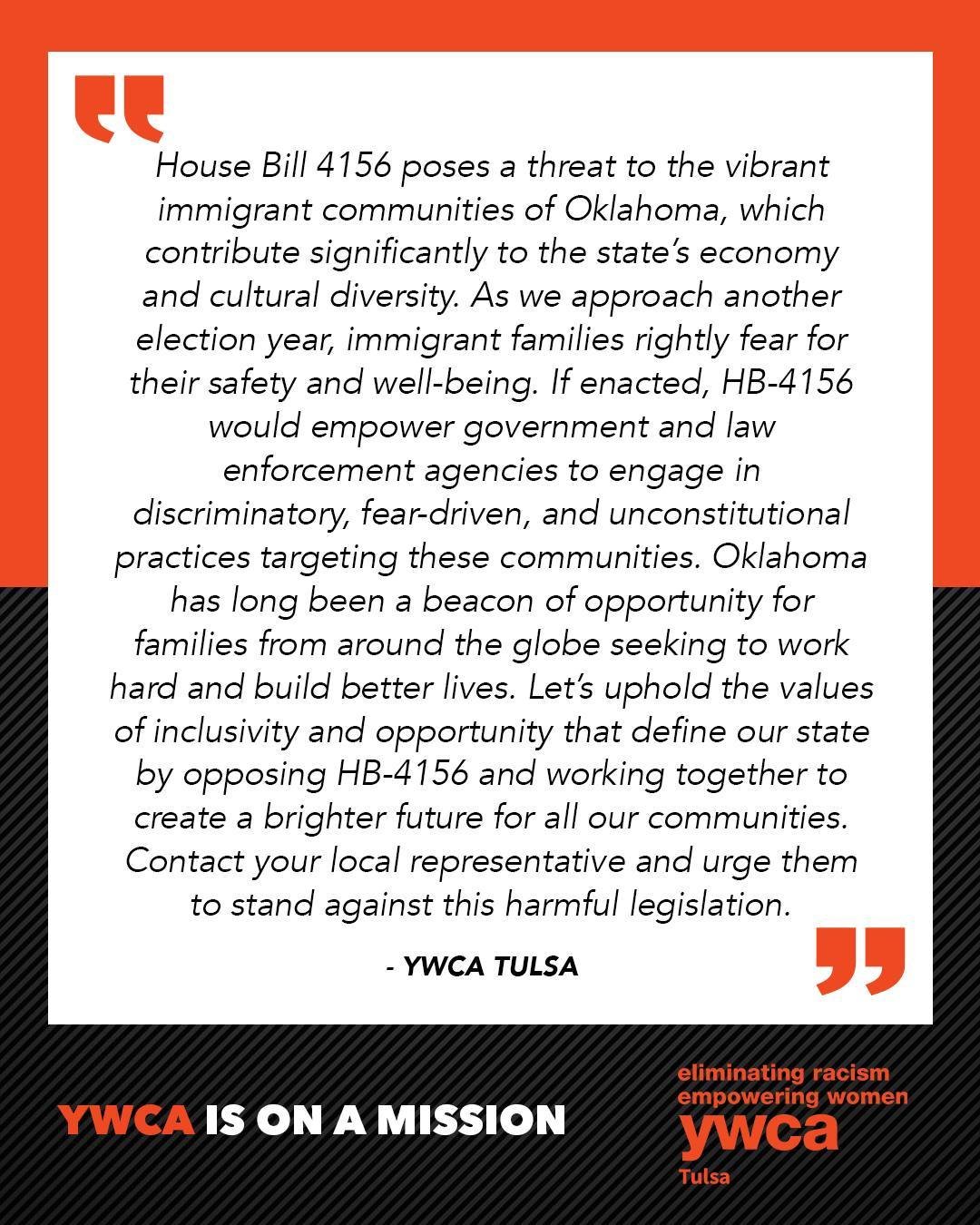 🌟 Let's stand together for immigrant families! 🌟 It's heartbreaking to see hard-working individuals and families, striving for a better life, facing unnecessary targeting. YWCA Tulsa stands firm in support of these communities who contribute immens