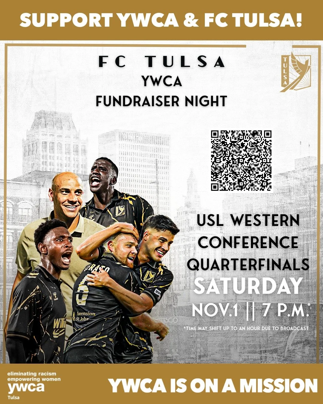 ⚽ Exciting news, Tulsa! ⚽ We&rsquo;re thrilled to announce that YWCA Tulsa is partnering with FC Tulsa for their first-ever home playoff game in franchise history! 🎉

When you buy your tickets through the link below, a portion of every ticket sold s