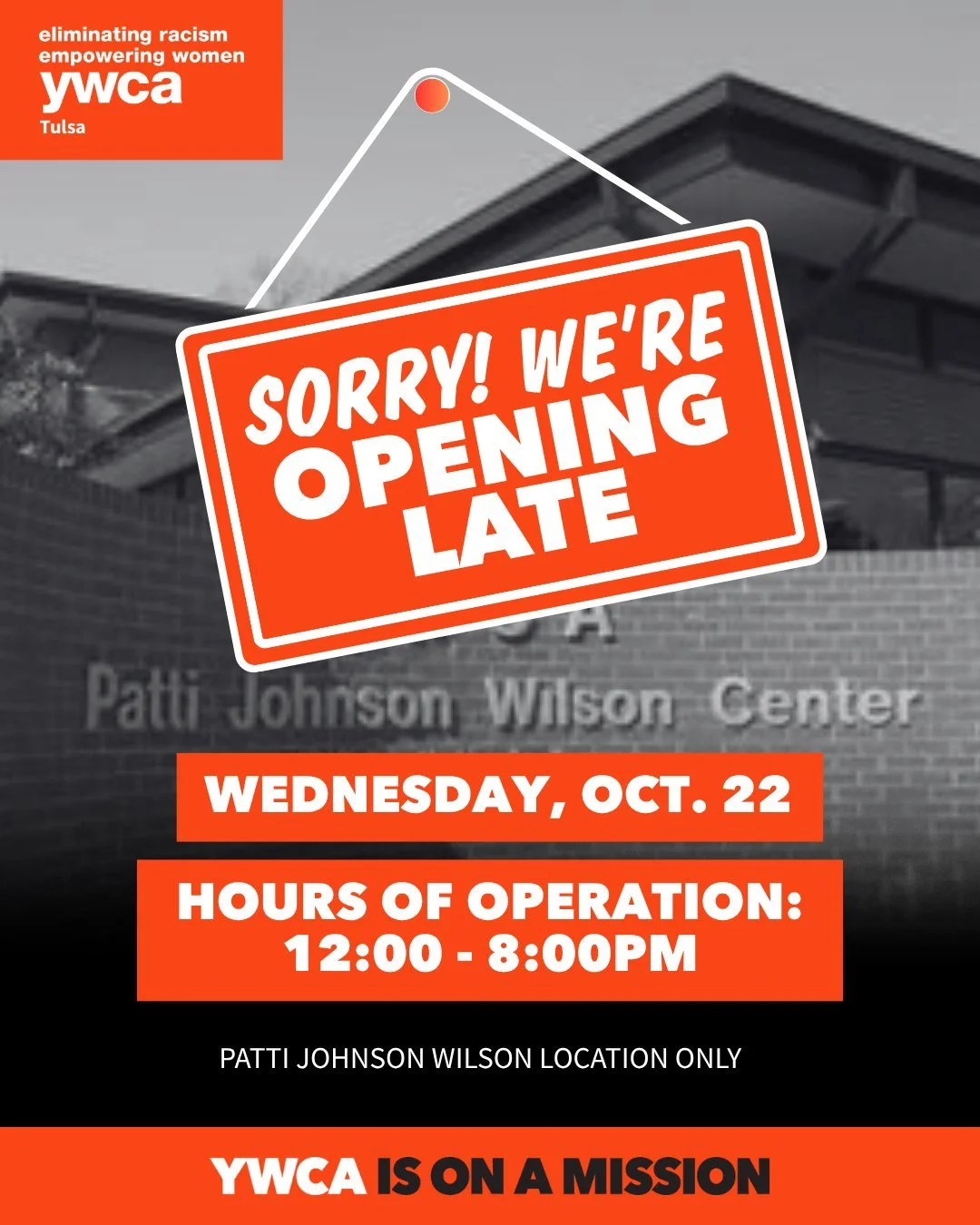 🔔 Late Open on Wednesday at Patti Johnson Wilson Center! We are repairing some plumbing and boiler issues and will open at Noon. The East Community Center will be unaffected.