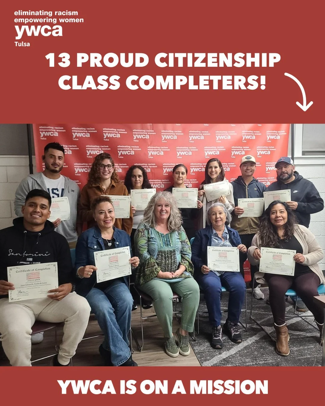 Proud semester for our Education Program! This fall, we had 19 ESL classes and 13 incredible students completed our Citizenship class last night. Their hard work and momentum continue to inspire us.

We&rsquo;re also proud to share that YWCA Tulsa ha