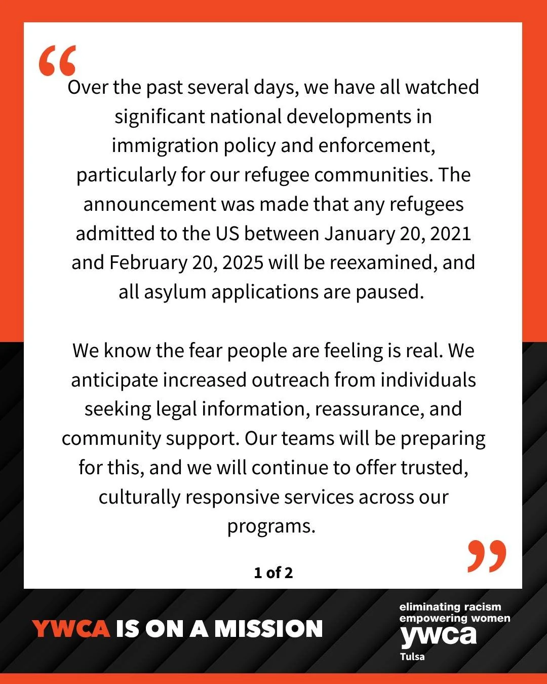 YWCA Tulsa was founded nearly a century ago to ensure people had a place to turn during times of uncertainty. Today is no different. We remain steadfast, present, and unwavering in our commitment to the communities we serve, especially those who may 