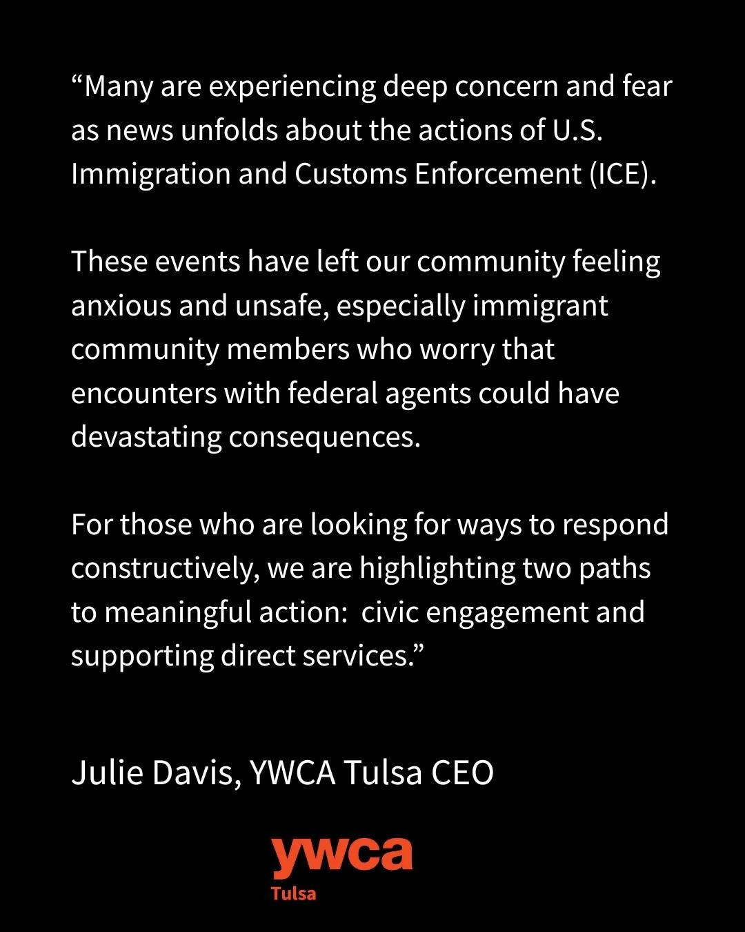 YWCA Tulsa CEO, Julie Davis details two powerful paths to stand with Tulsa's immigrant community at our link in bio.