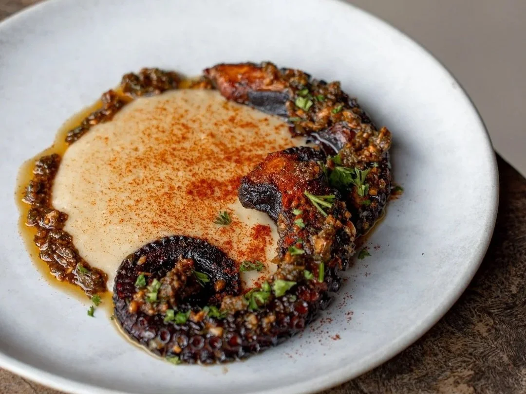 grilled octopus with chickpea potato cream