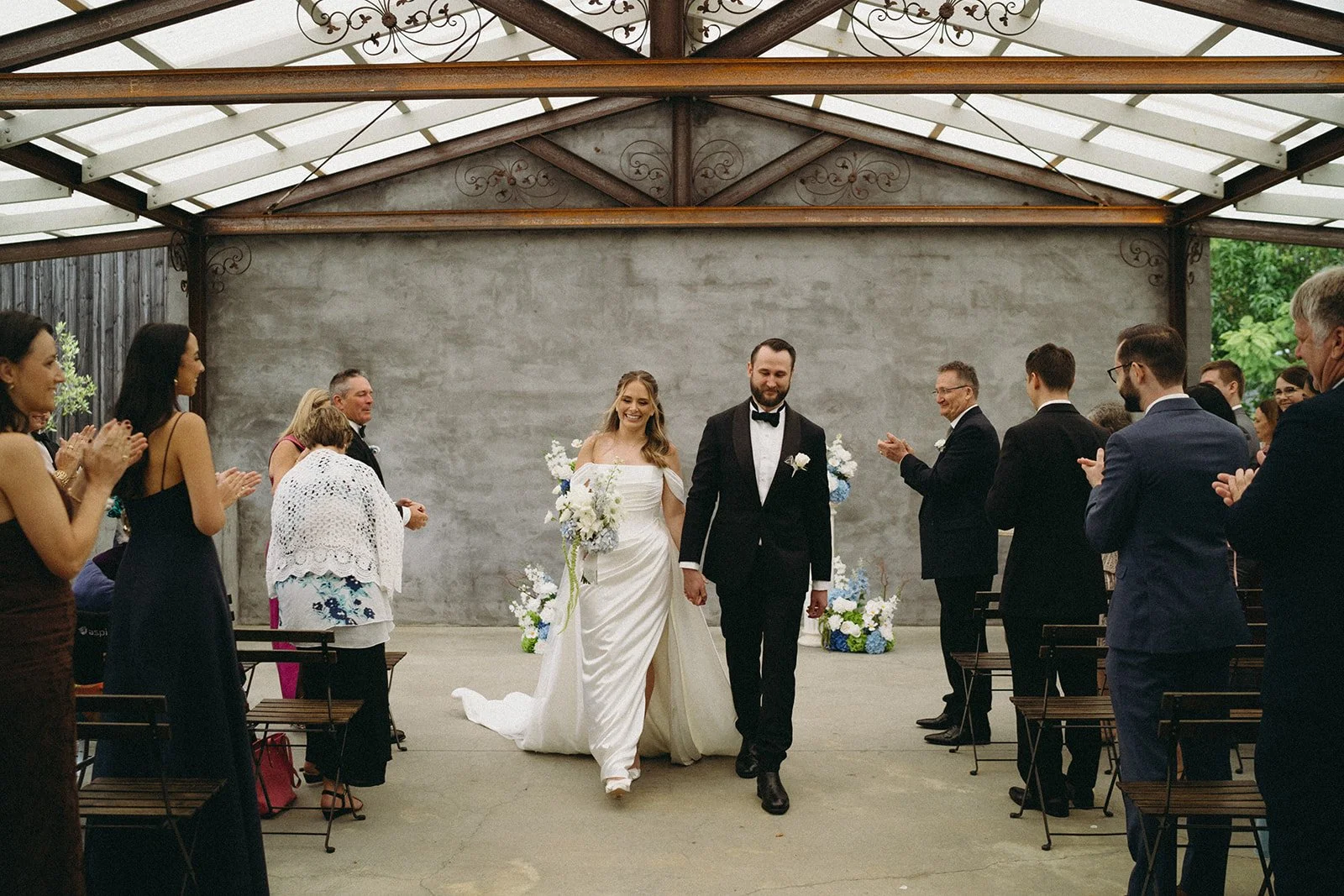 Wet weather open-air atrium chapel for wedding ceremonies