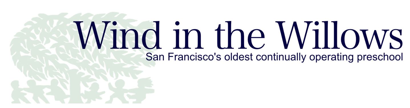 Logo for Wind in the Willows, San Francisco's oldest continually operating preschool, with a stylized tree and children playing.