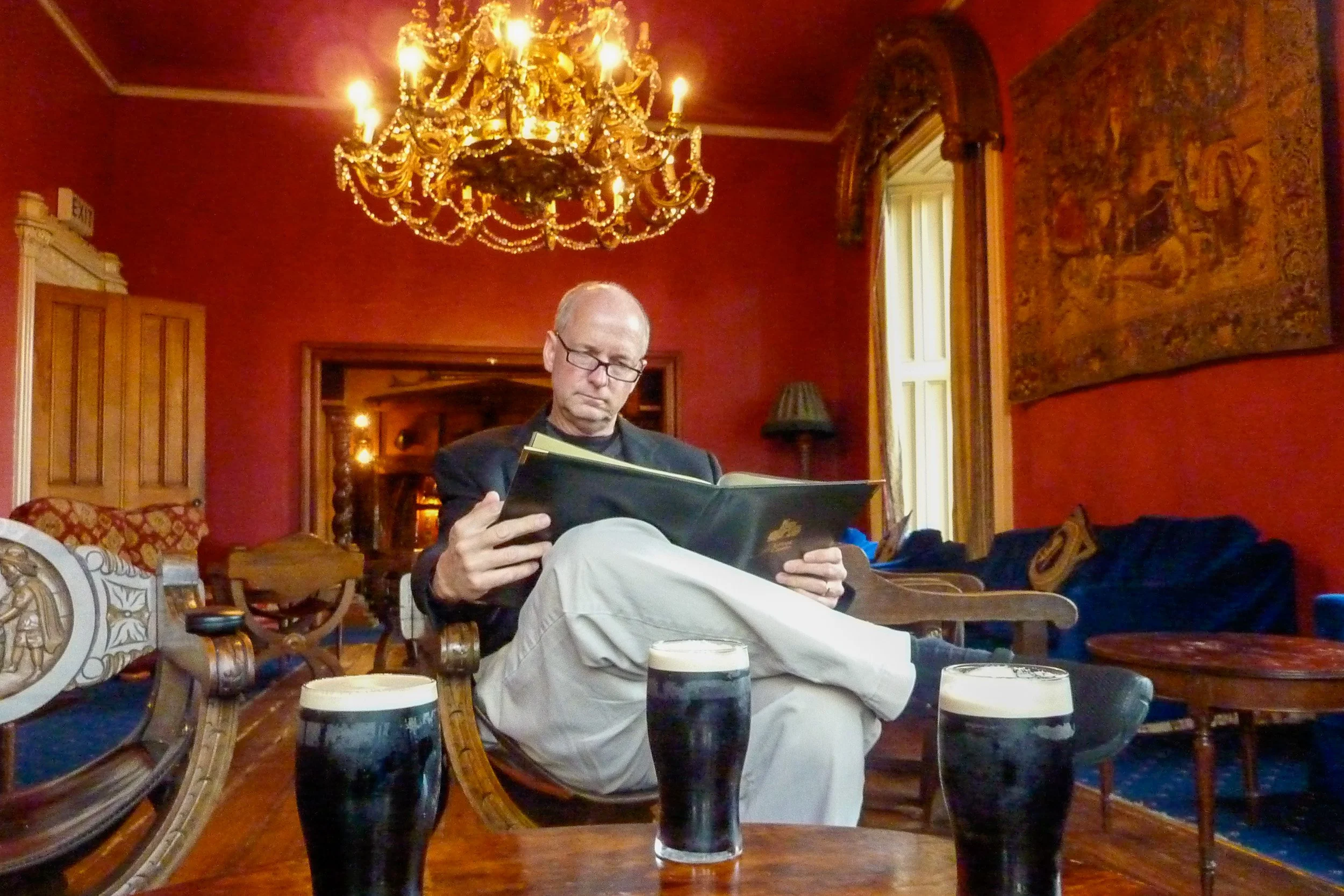 A pint while perusing the menu at Belleek Castle