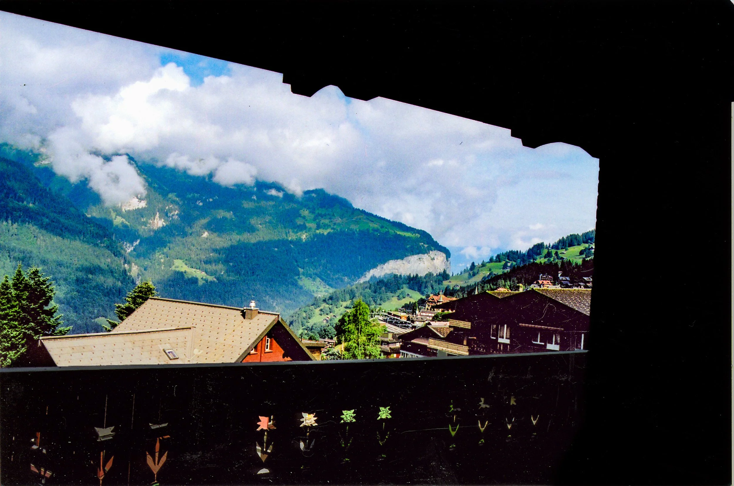 Mountains framed by the balcony