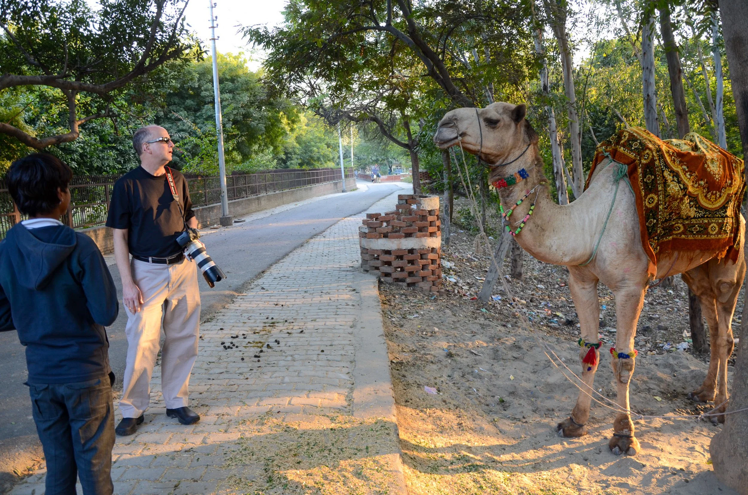 Walking from our car to the river behind the Taj