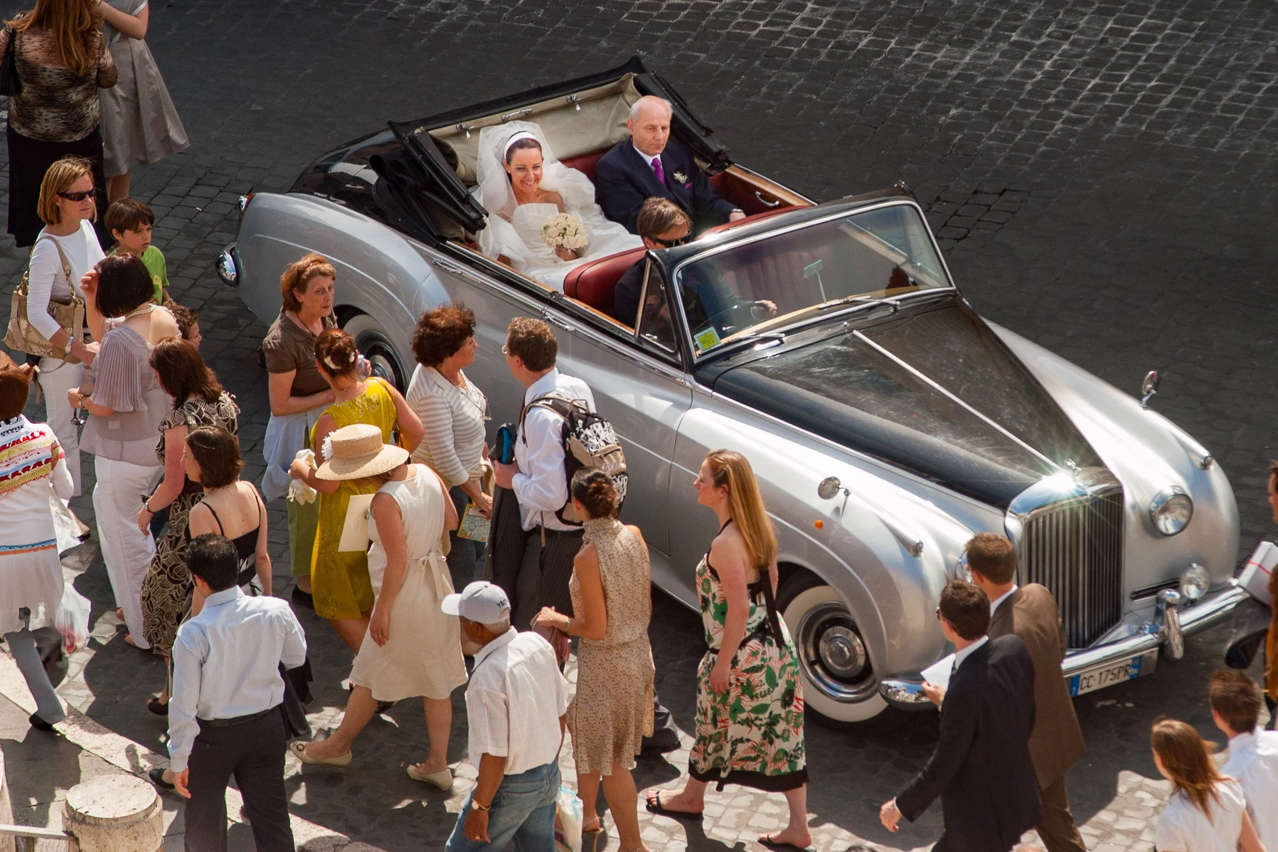 Arriving for her wedding