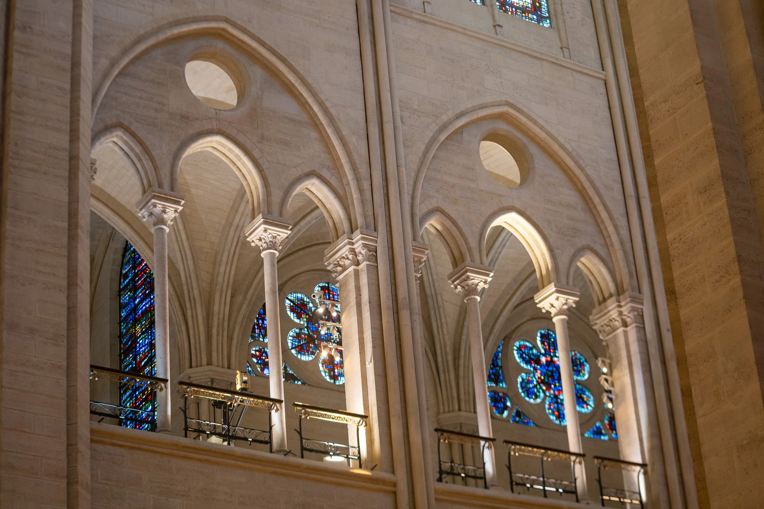 Notre Dame arches and stained glass.