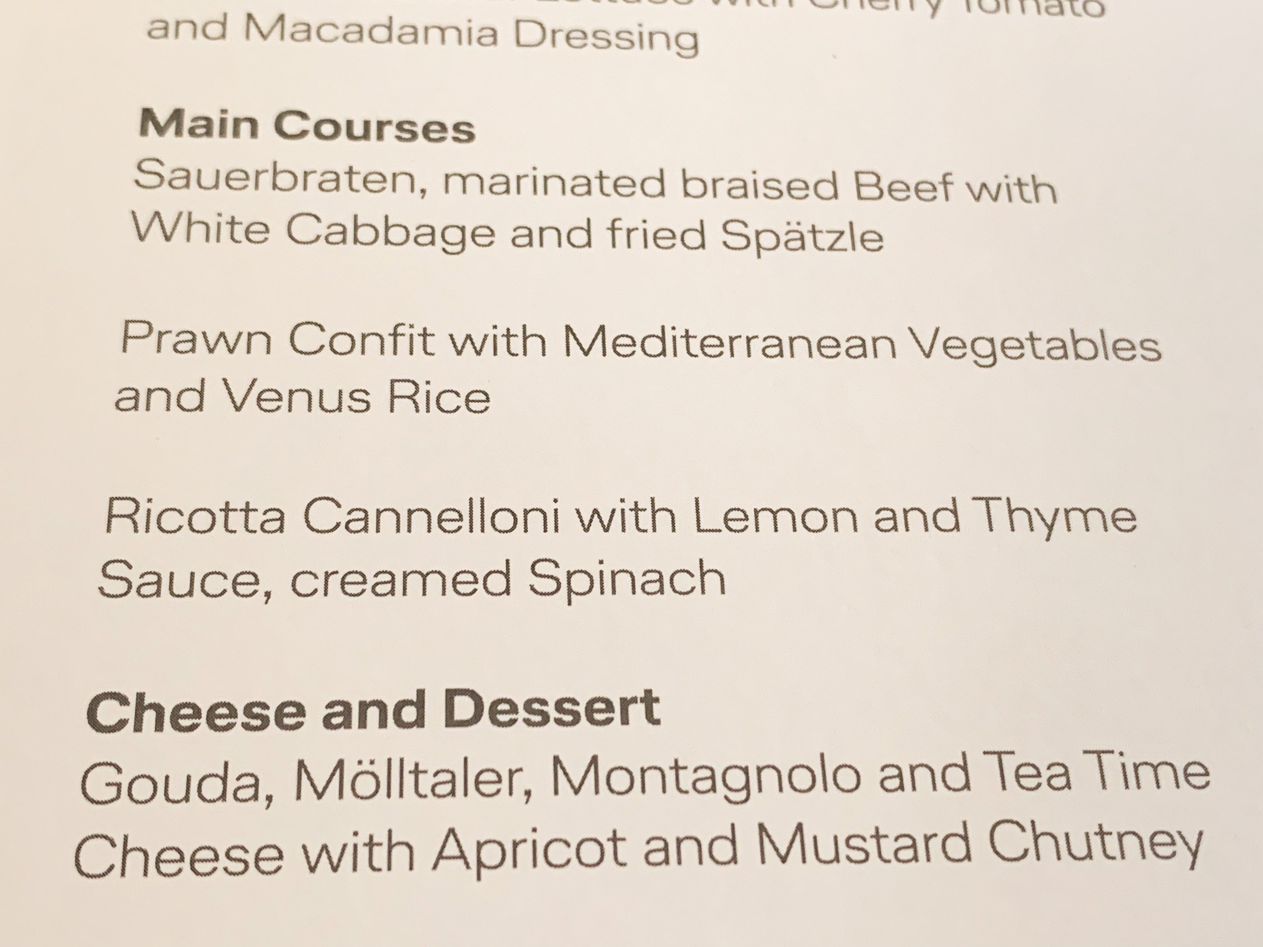 Lufthansa main courses