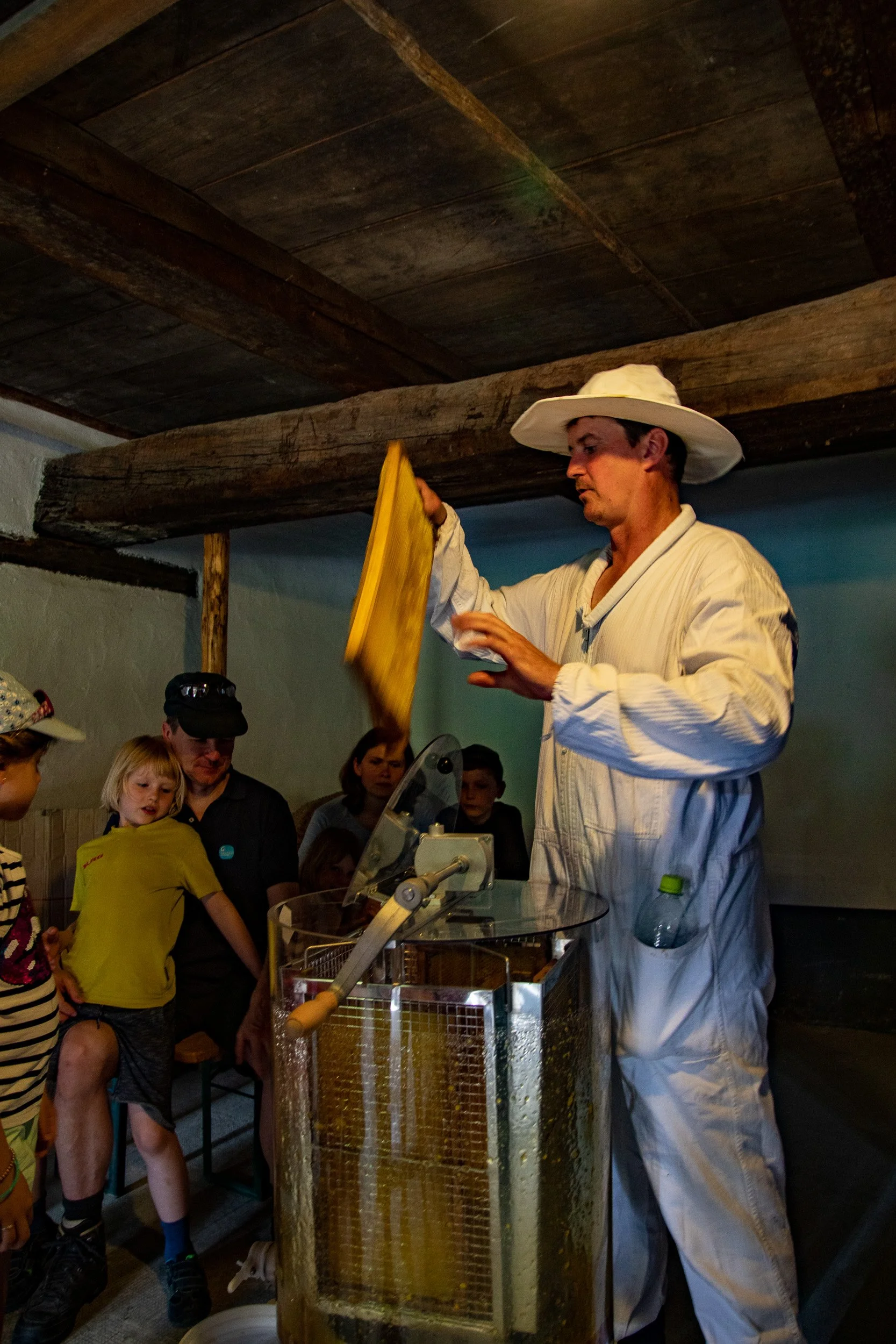 Beekeeper demonstrating