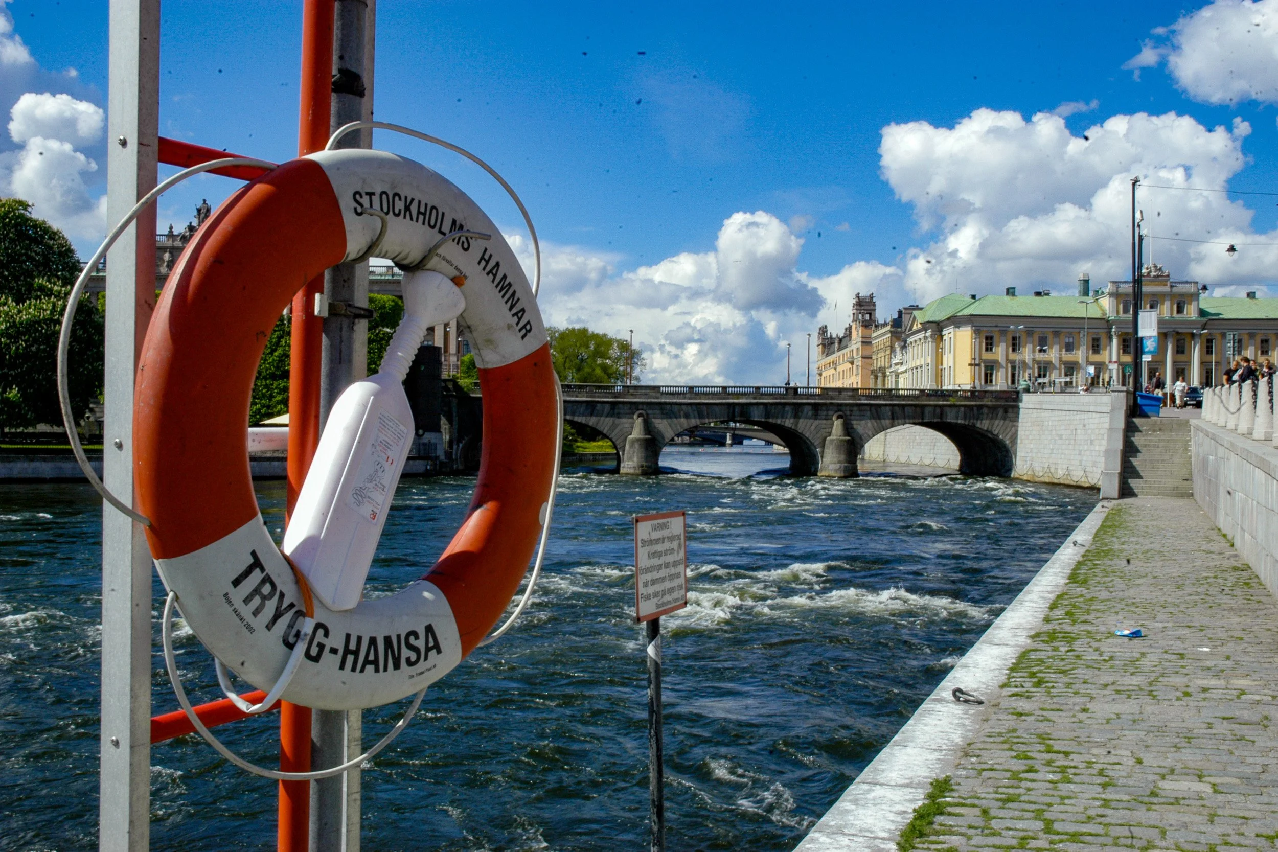 Rushing water in downtown Stockholm