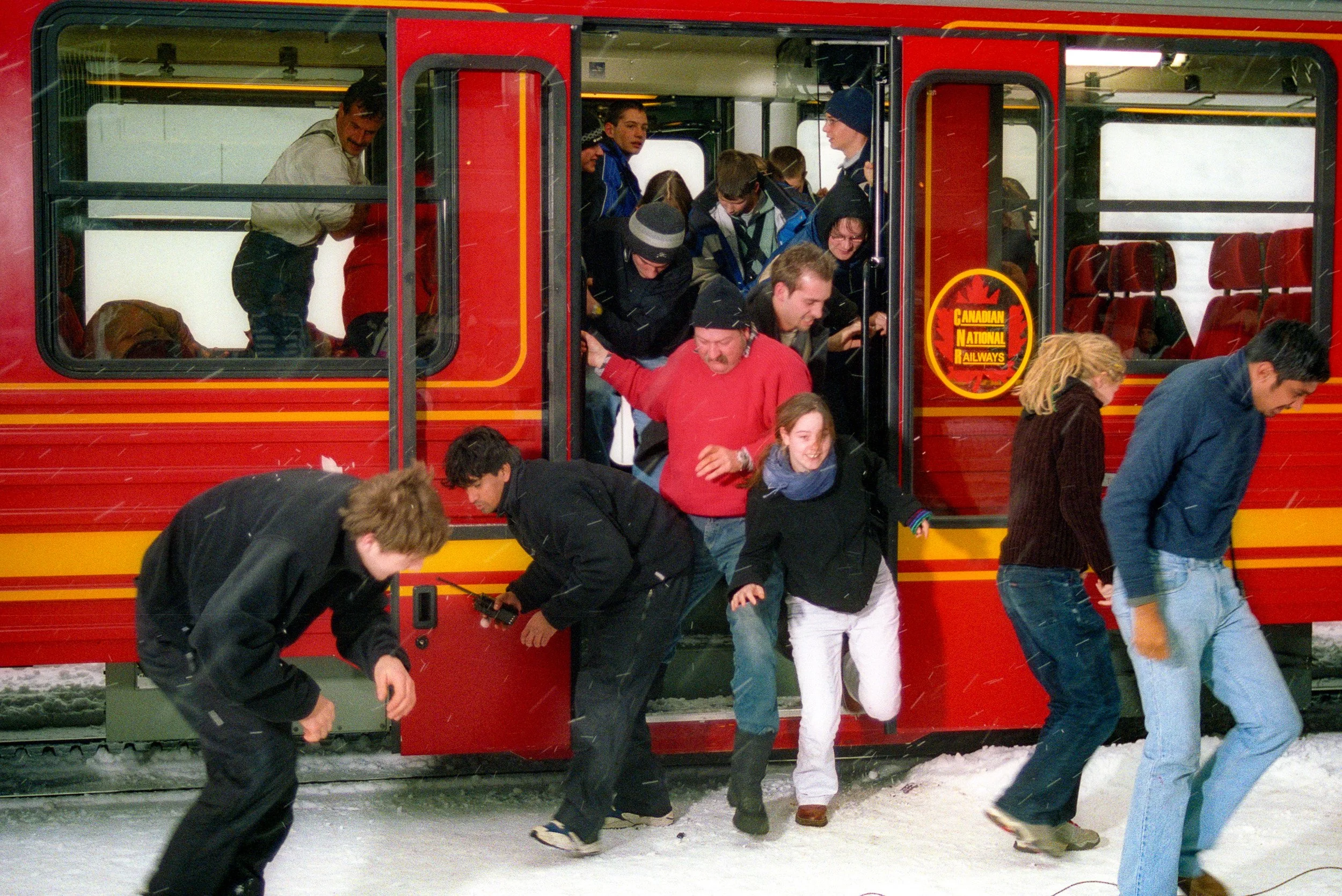 Passengers fleeing the bad guy