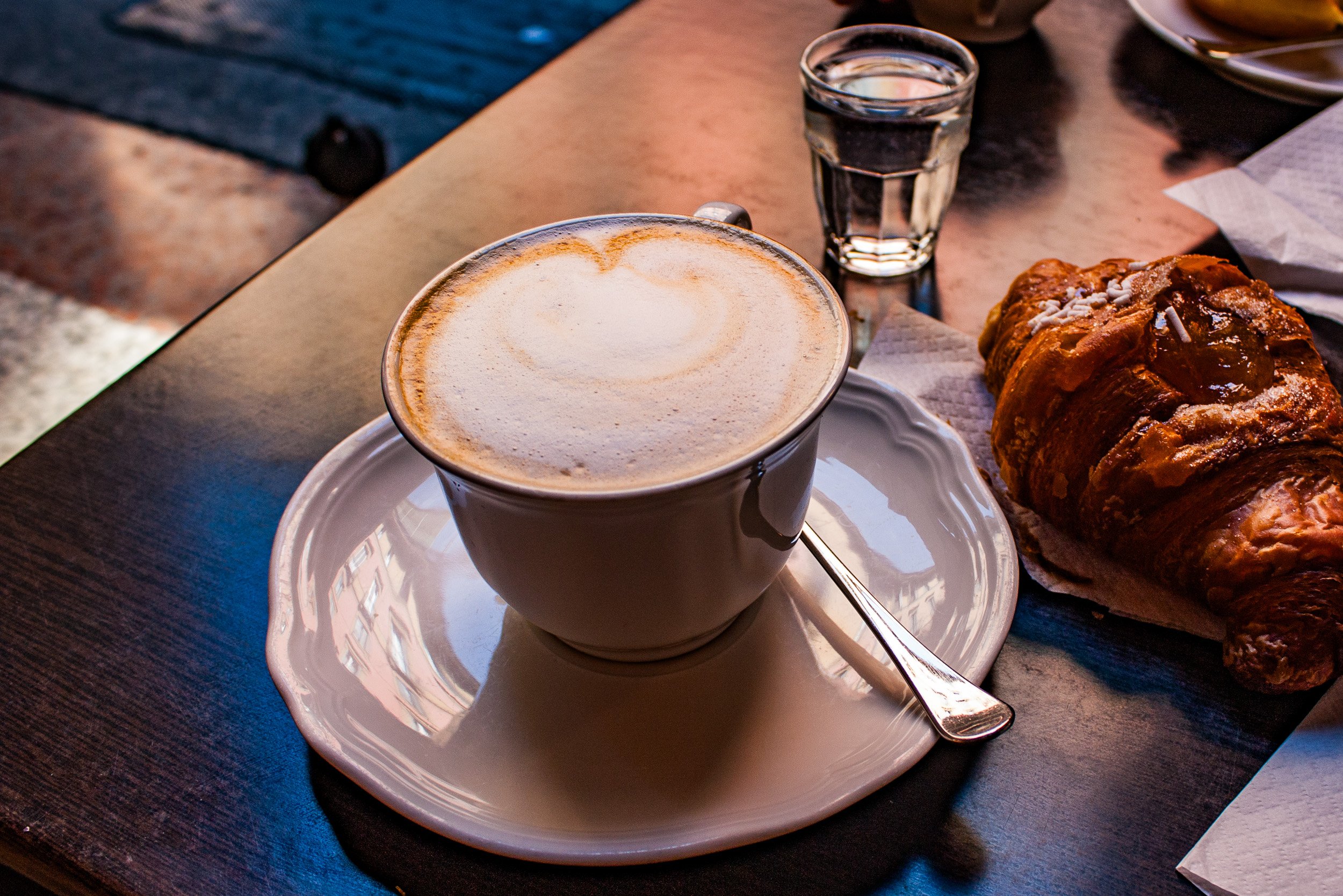 Neil finds morning coffee and a brioche marmelatta.