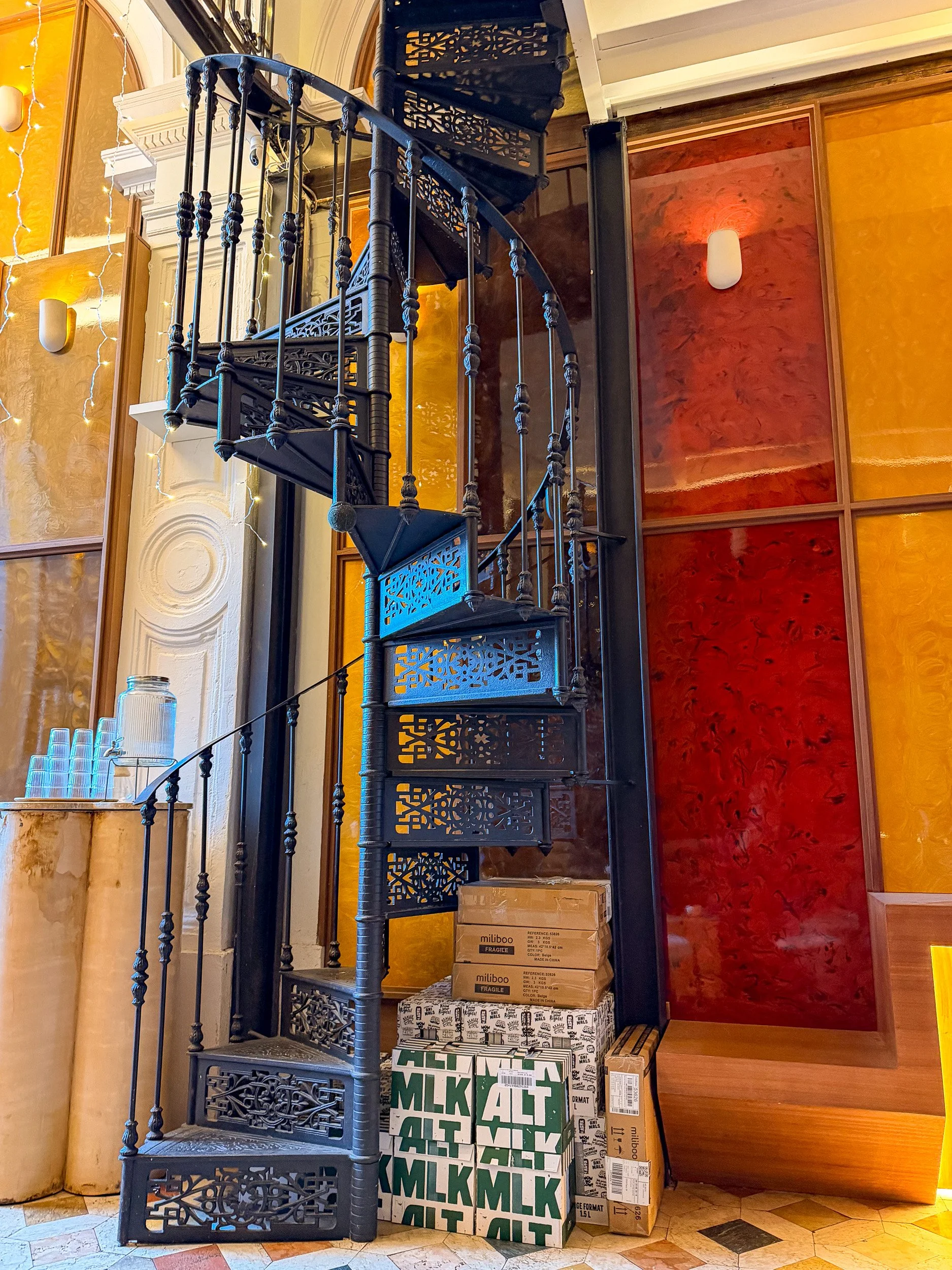 Coffee shop staircase.
